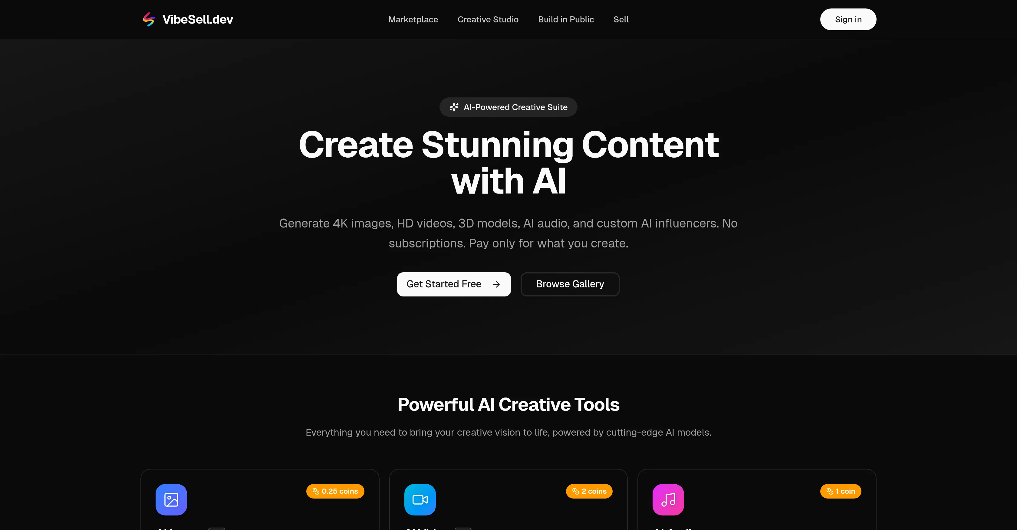 VibeSell Creative Studio website