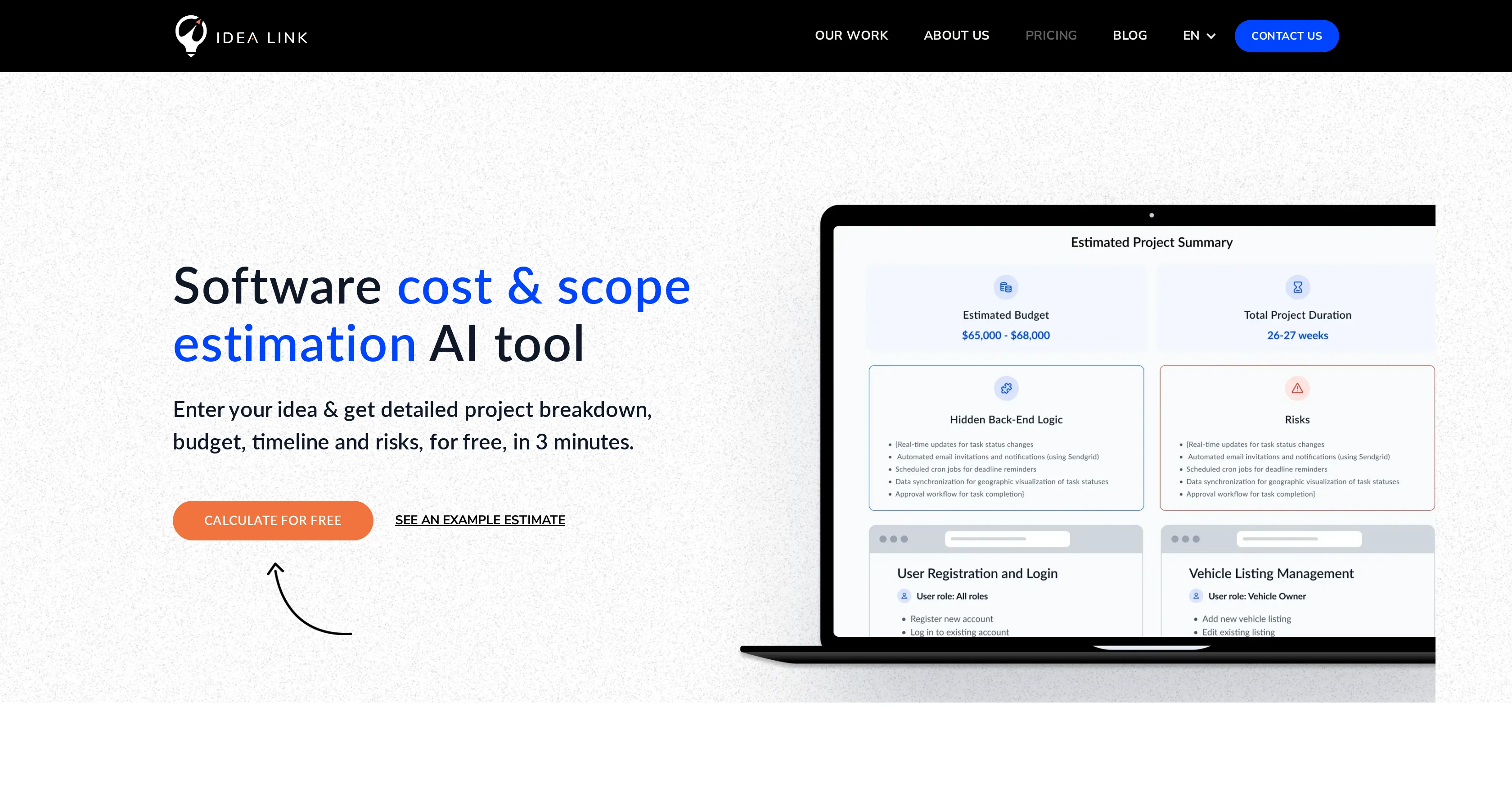 AI Software Cost Estimator website