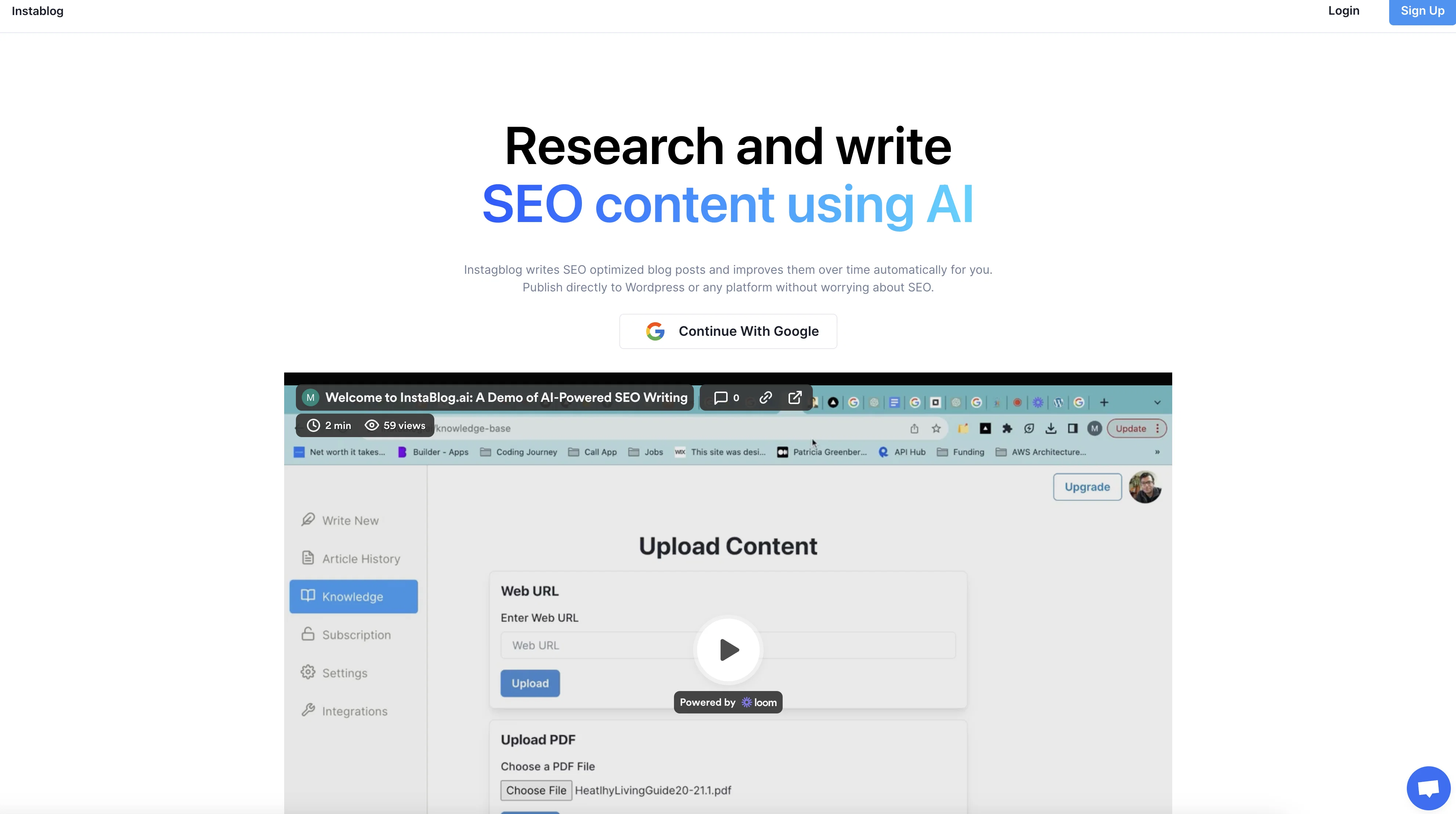 instaBlog website