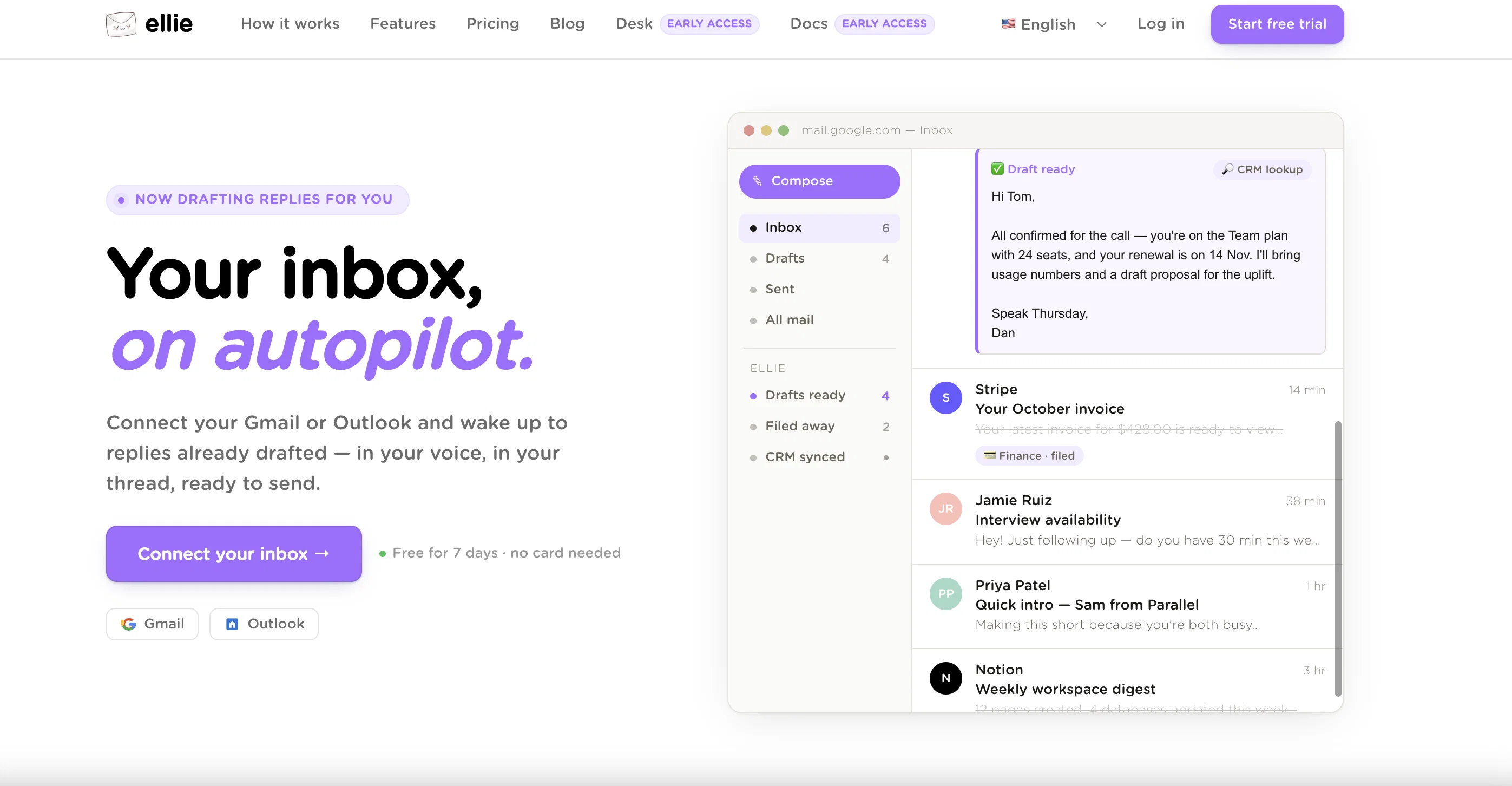 Ellie - Your AI Email Assistant website