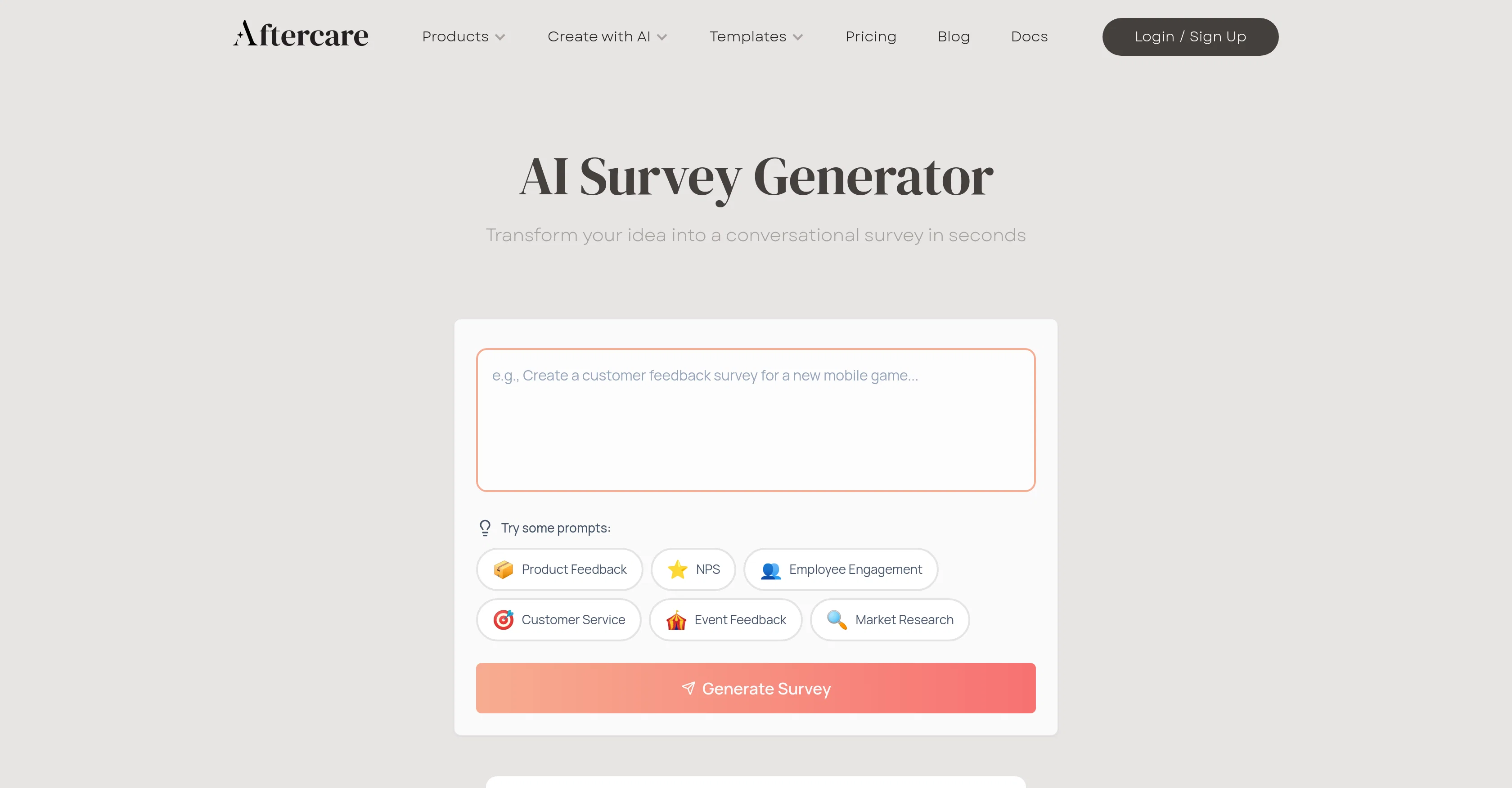 Aftercare AI Survey Generator website