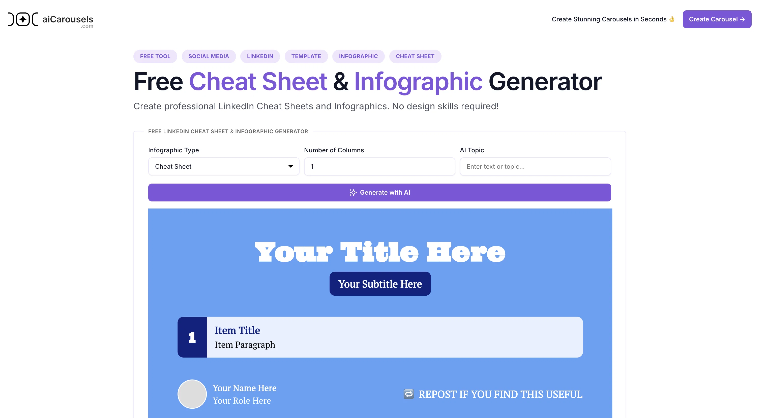AI Carousels Cheat Sheets website