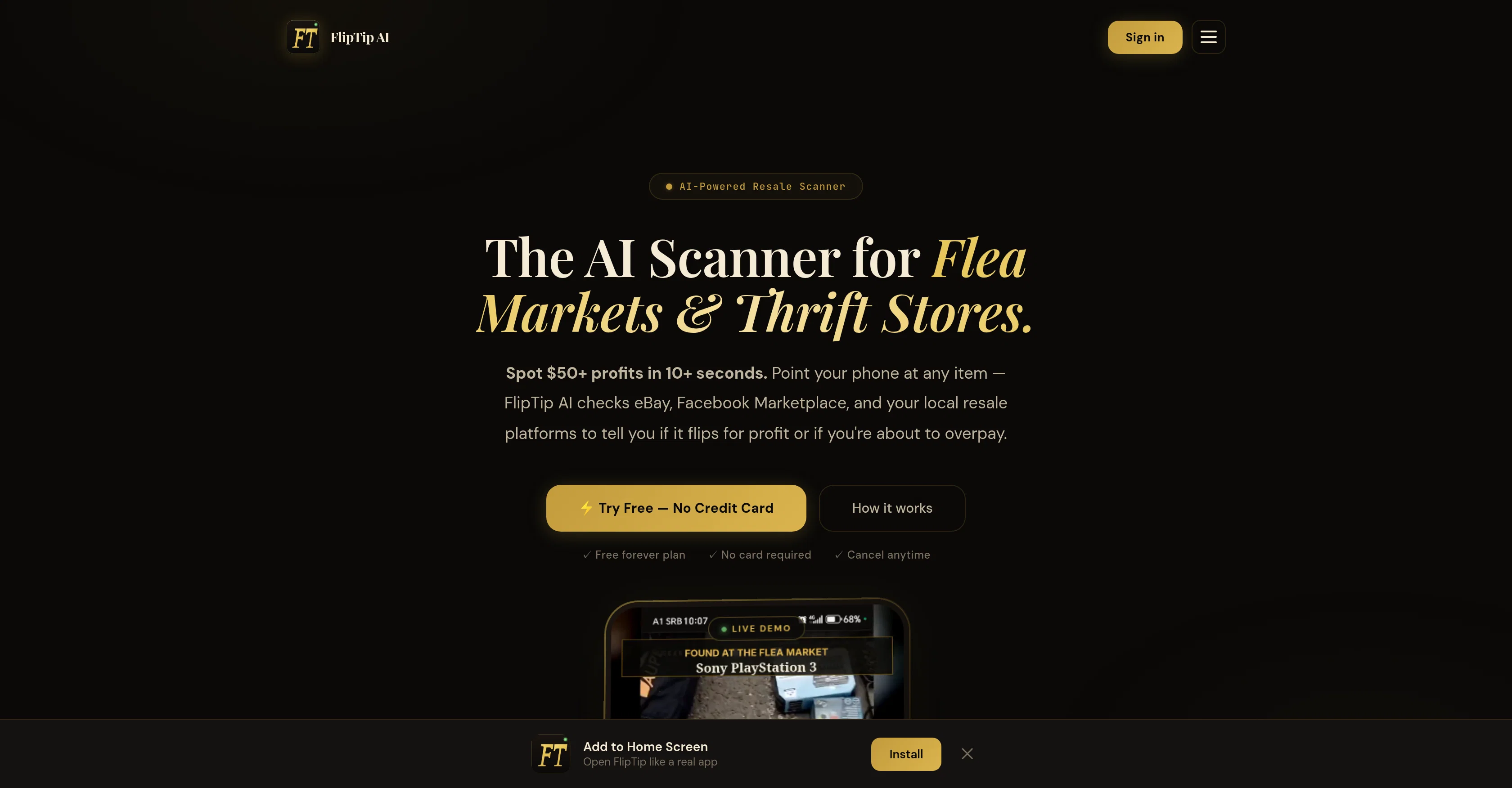 FlipTip AI website