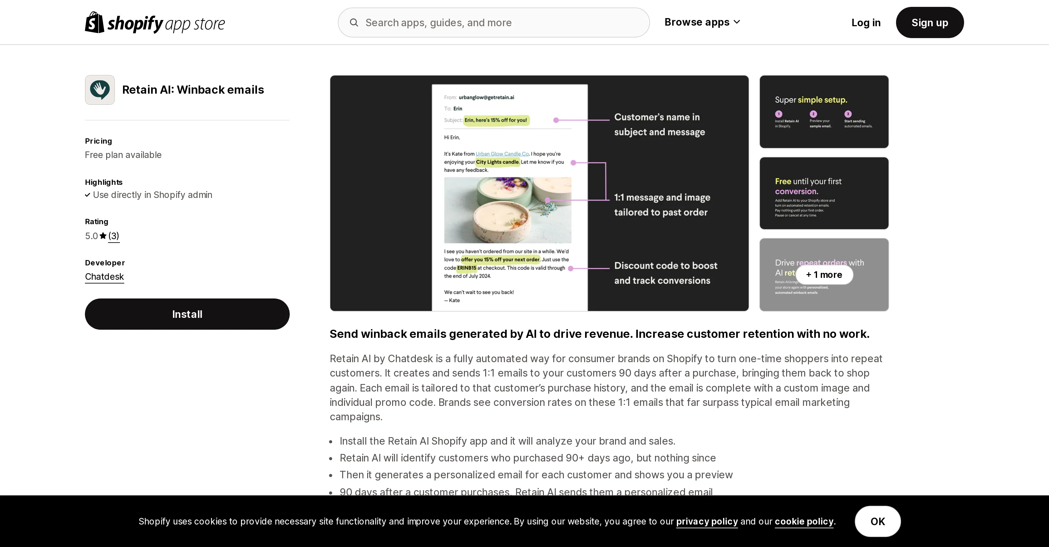Retain AI: Winback emails website