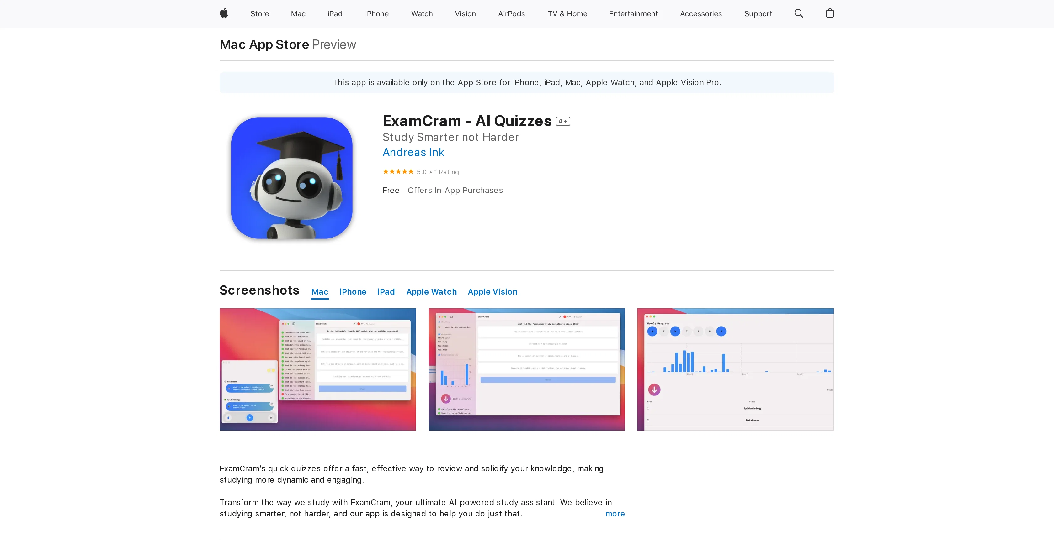 ExamCram - AI Quizzes website