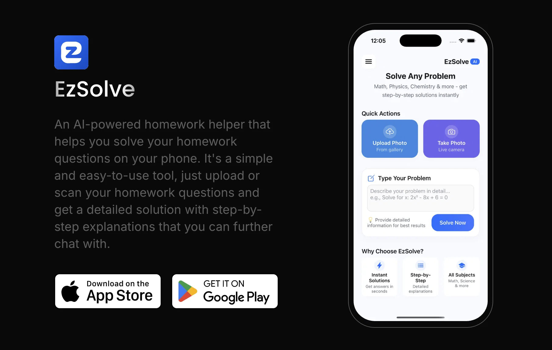 EzSolve: AI Homework Helper website