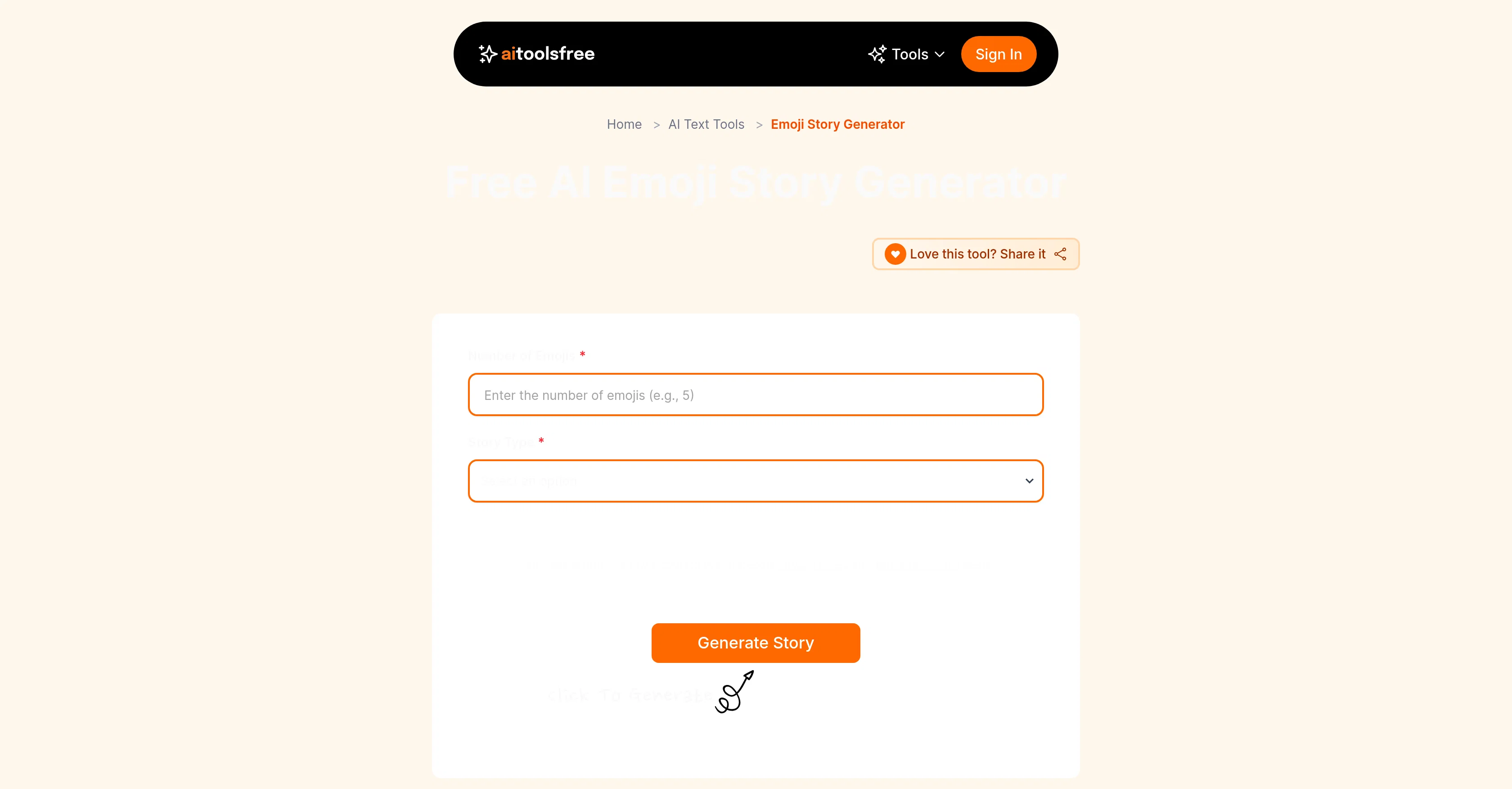 AIToolsFree Emoji Story Generator website