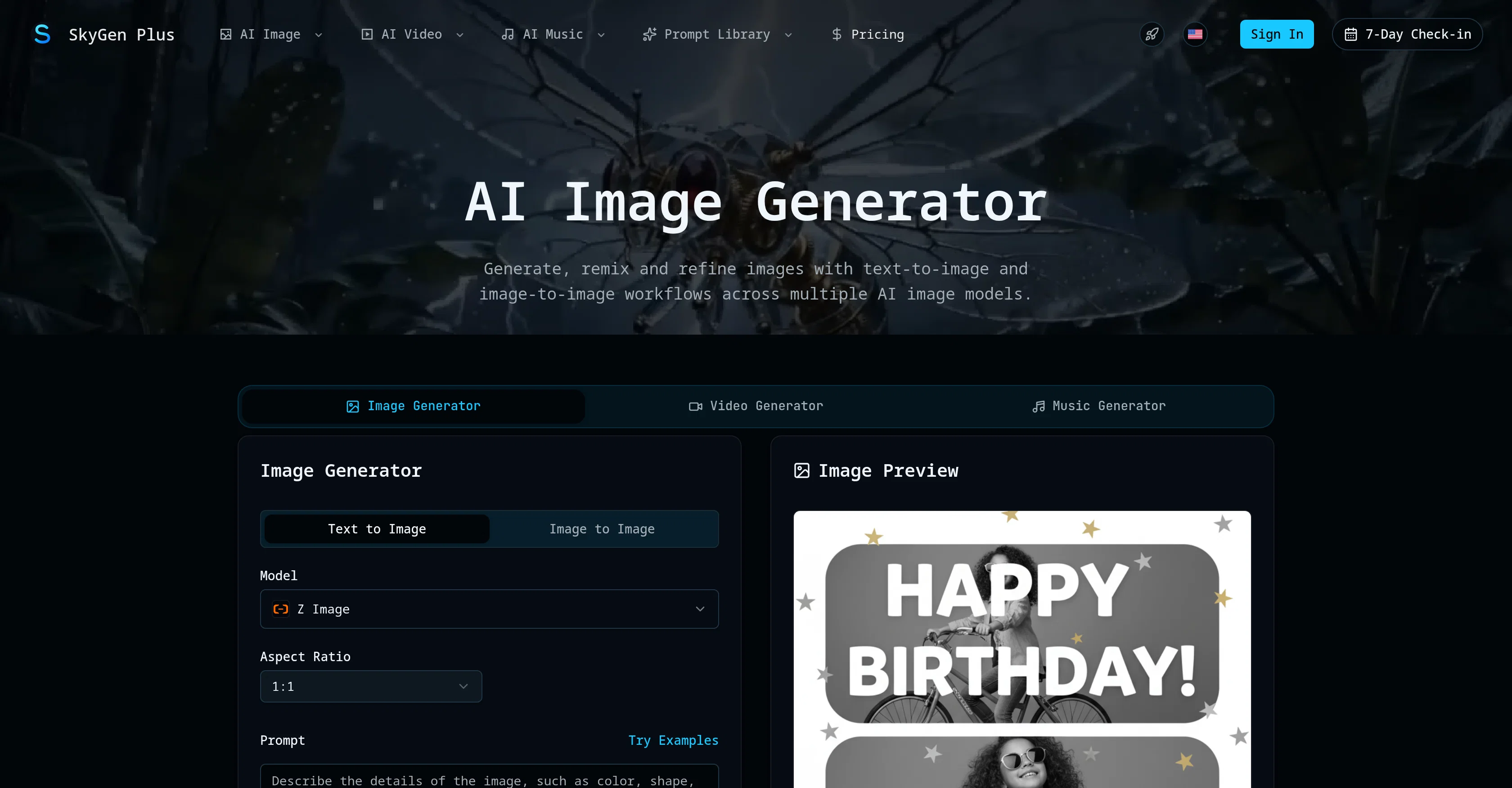 SkyGen Plus | AI Image Generator website