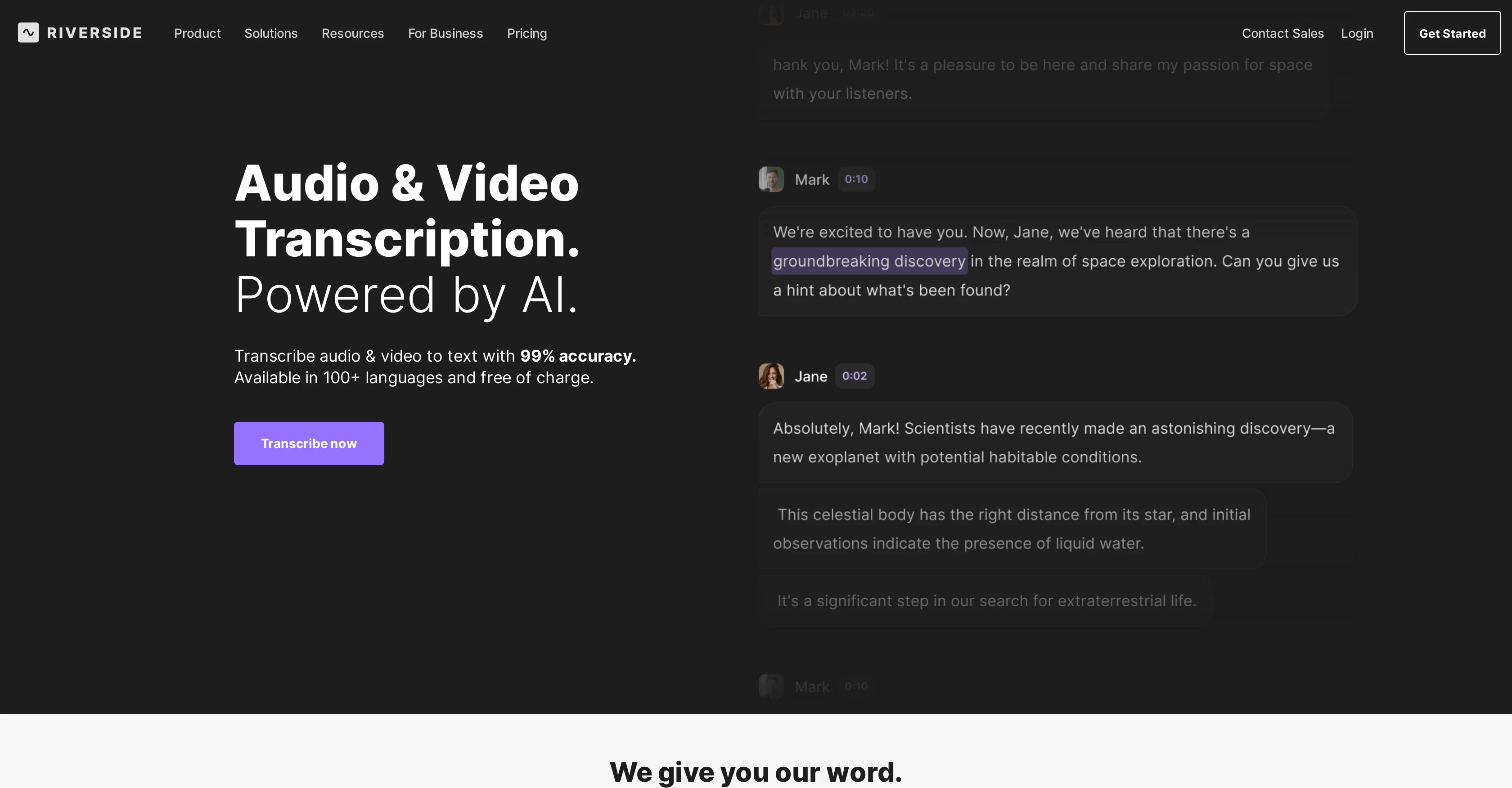 AI Transcriptions by Riverside website