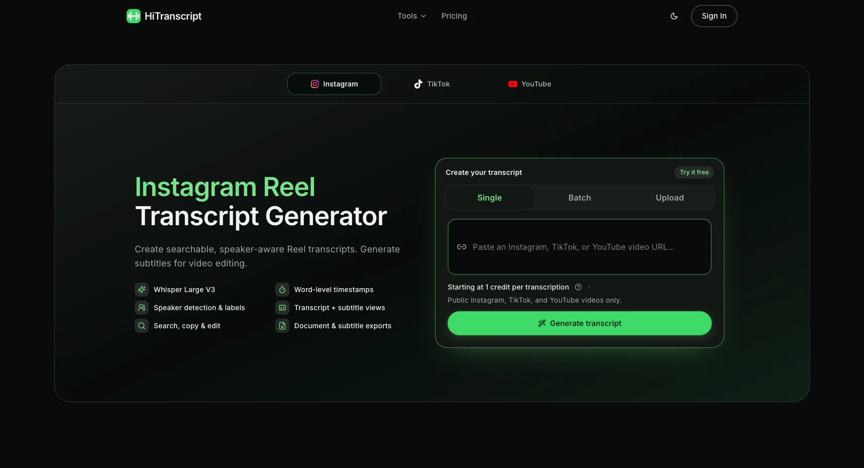 HiTranscript website