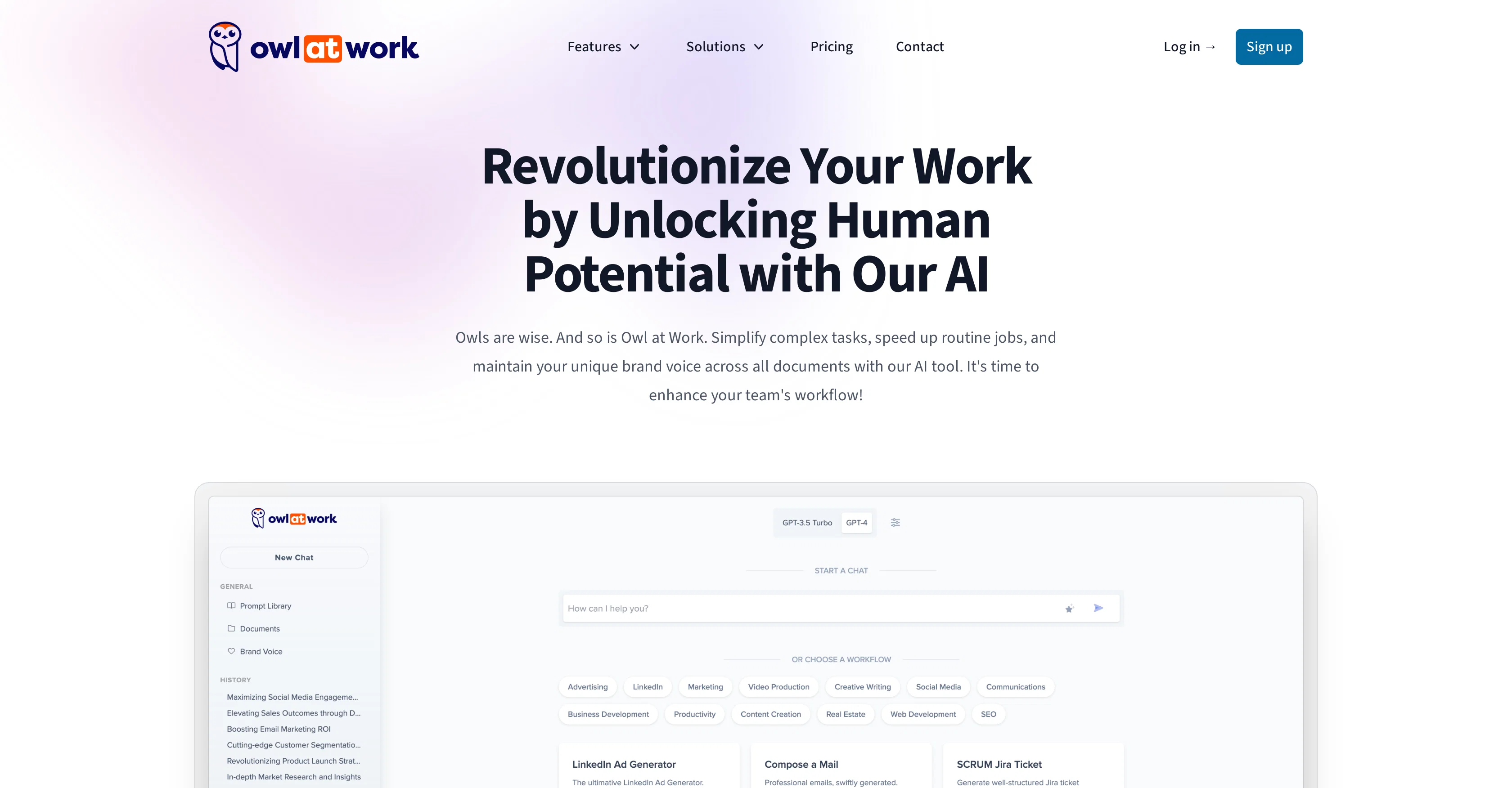 Owl at Work website