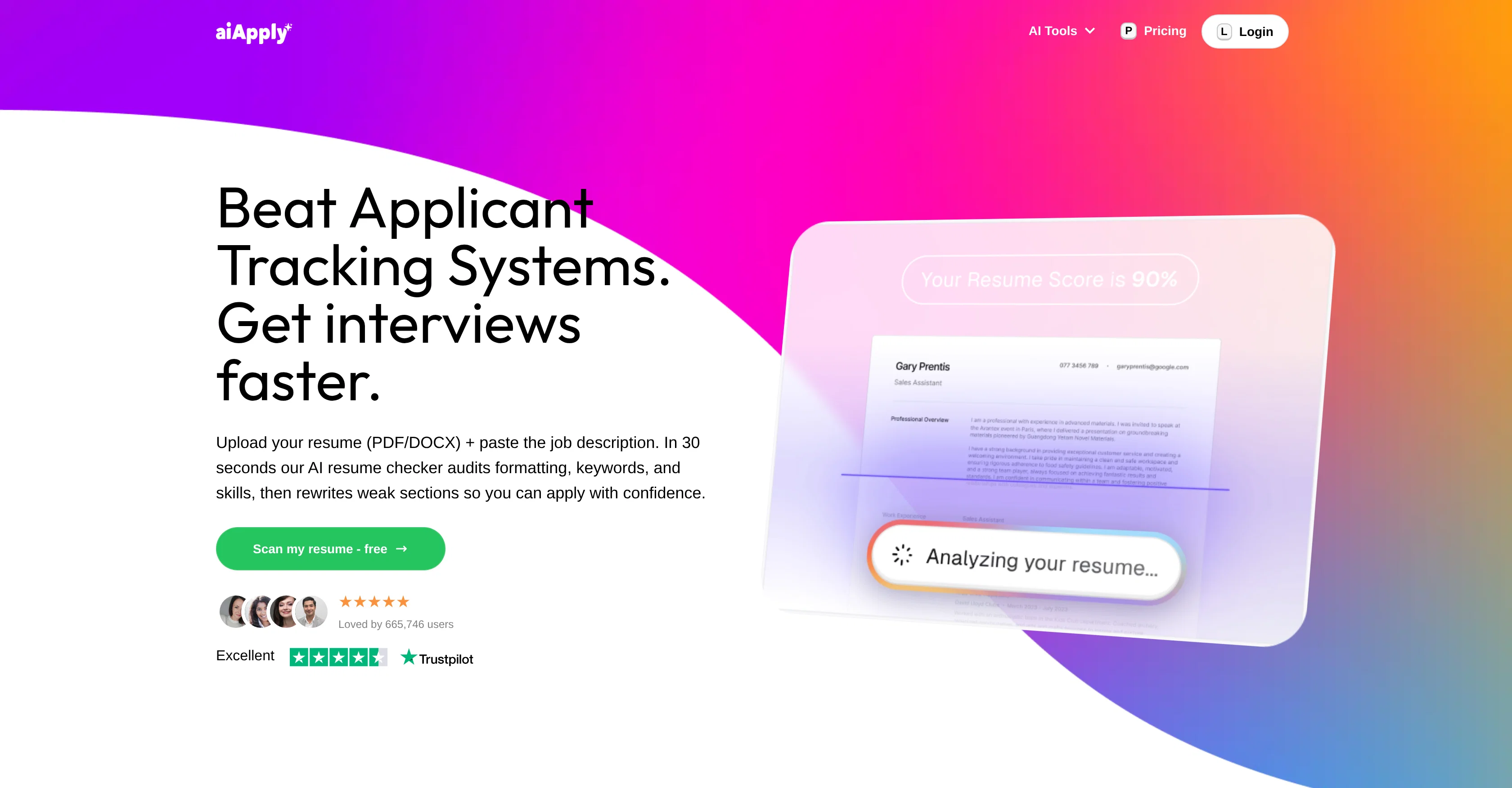 AI Resume Scanner - AIApply website