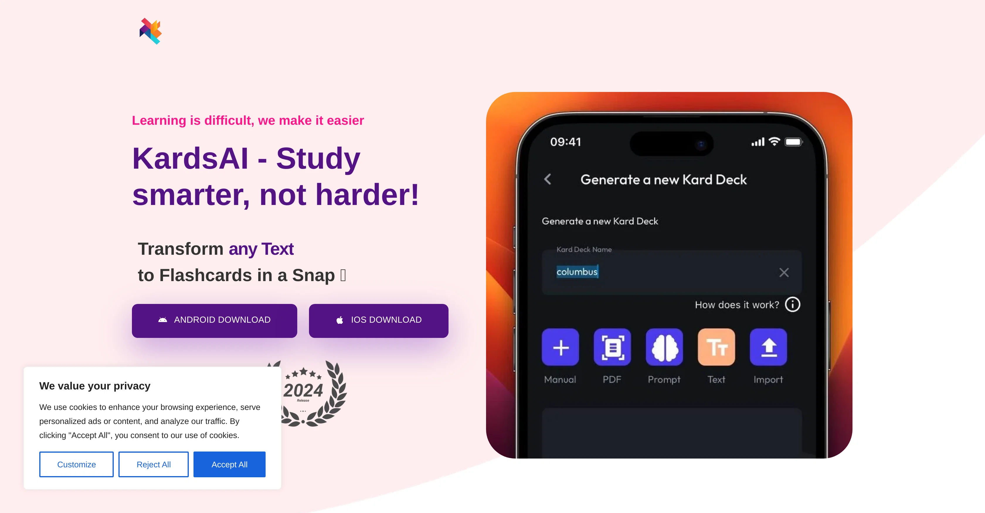 KardsAI - AI Flashcard Maker website