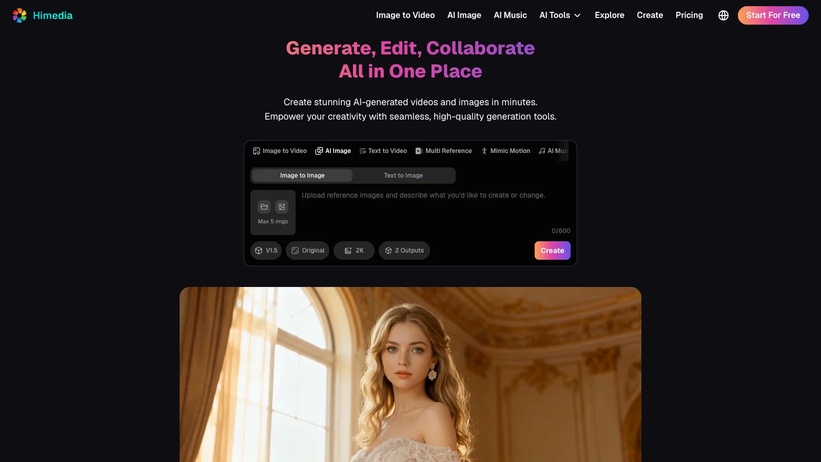 Himedia AI Image Generator website