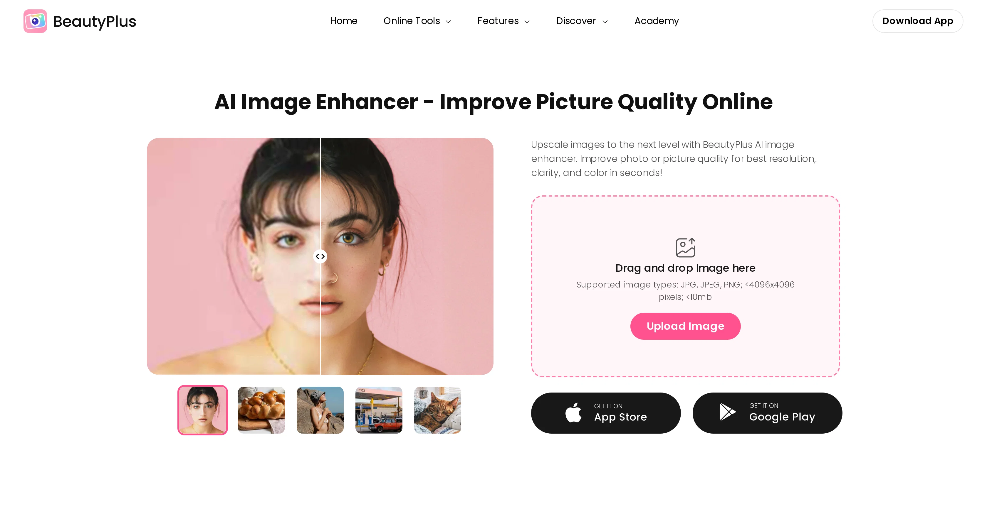 BeautyPlus AI Image Enhancer website