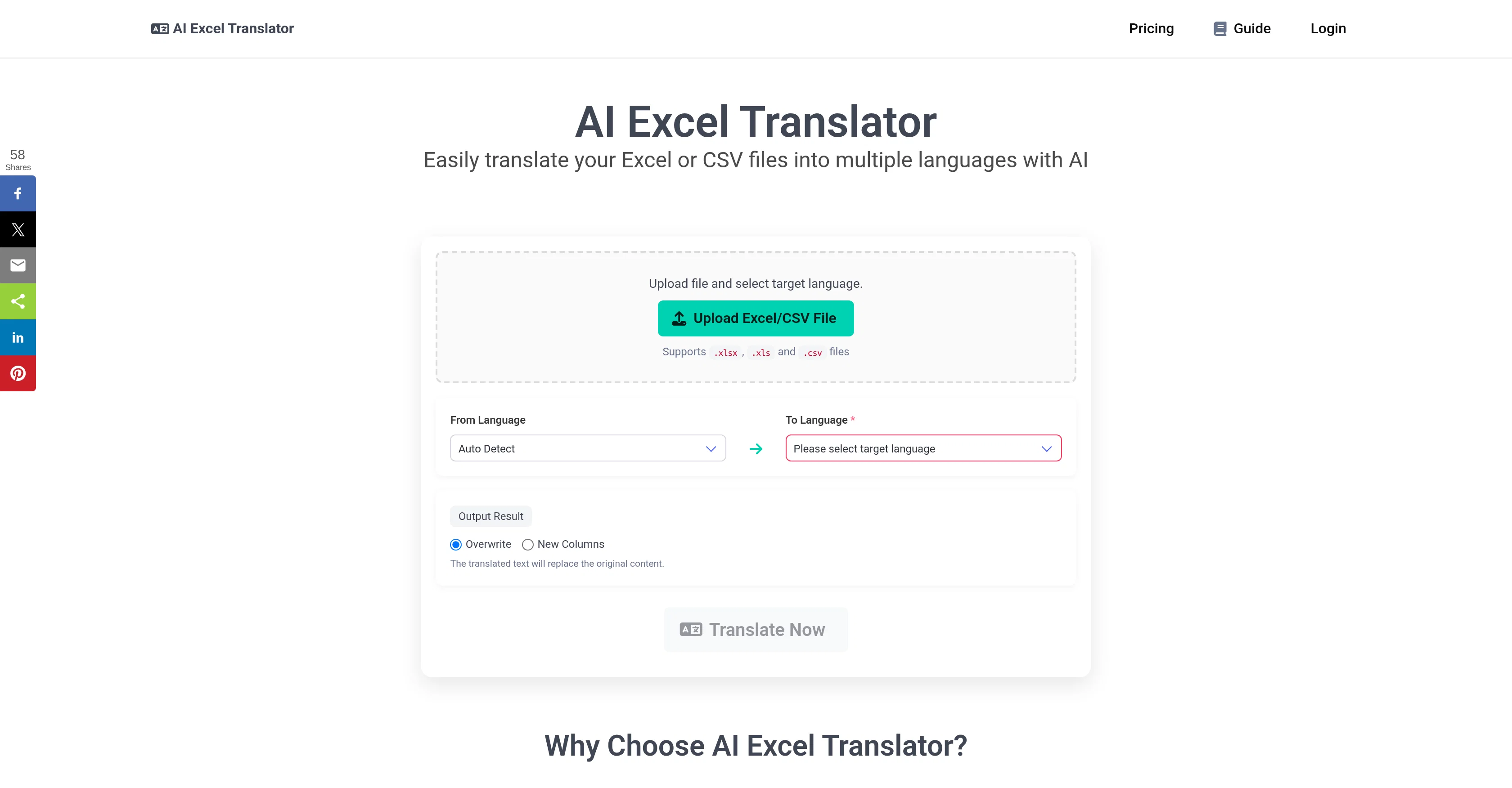 AI Excel Translator website