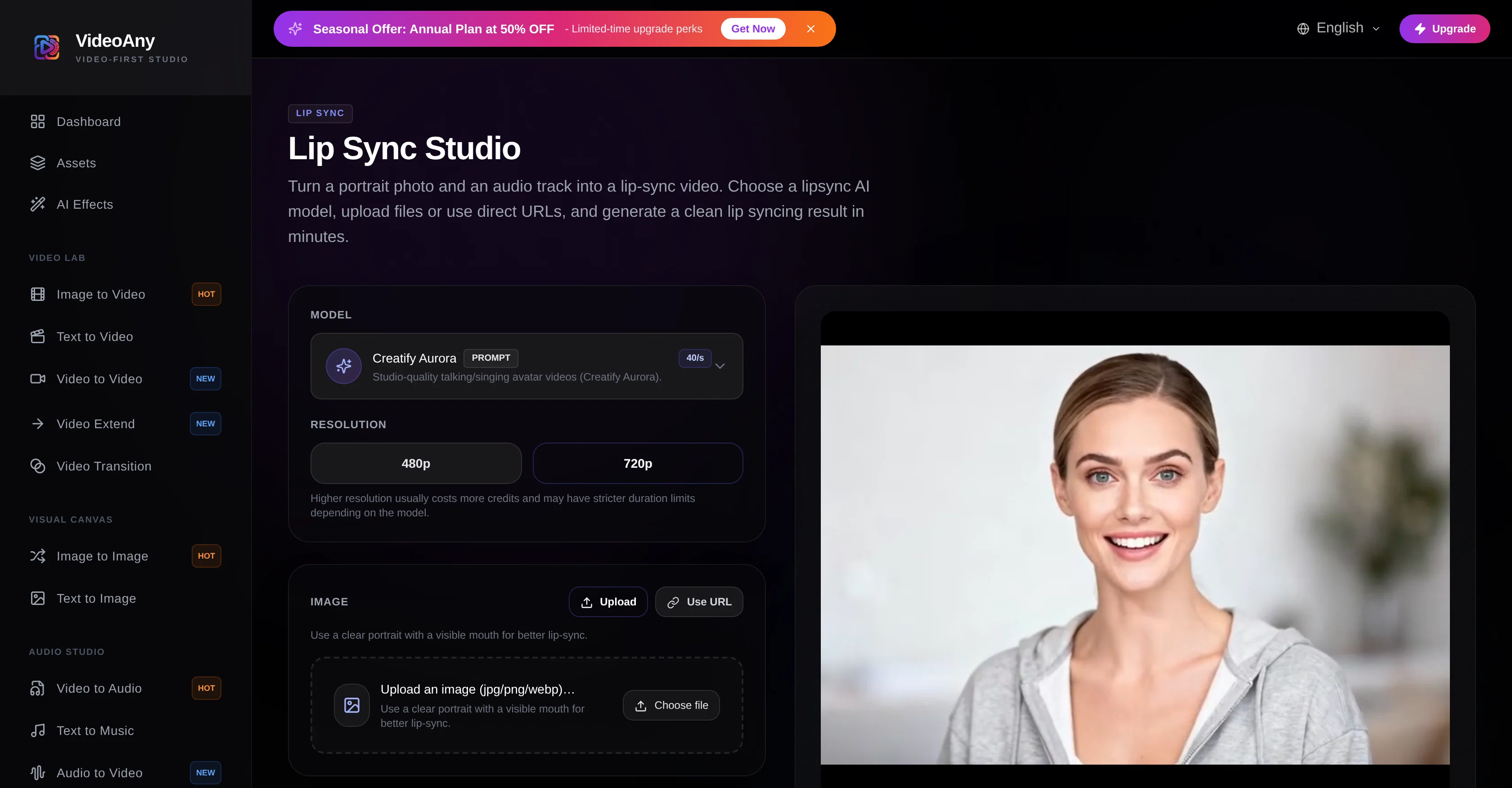 VideoAny Lip Sync AI Online website