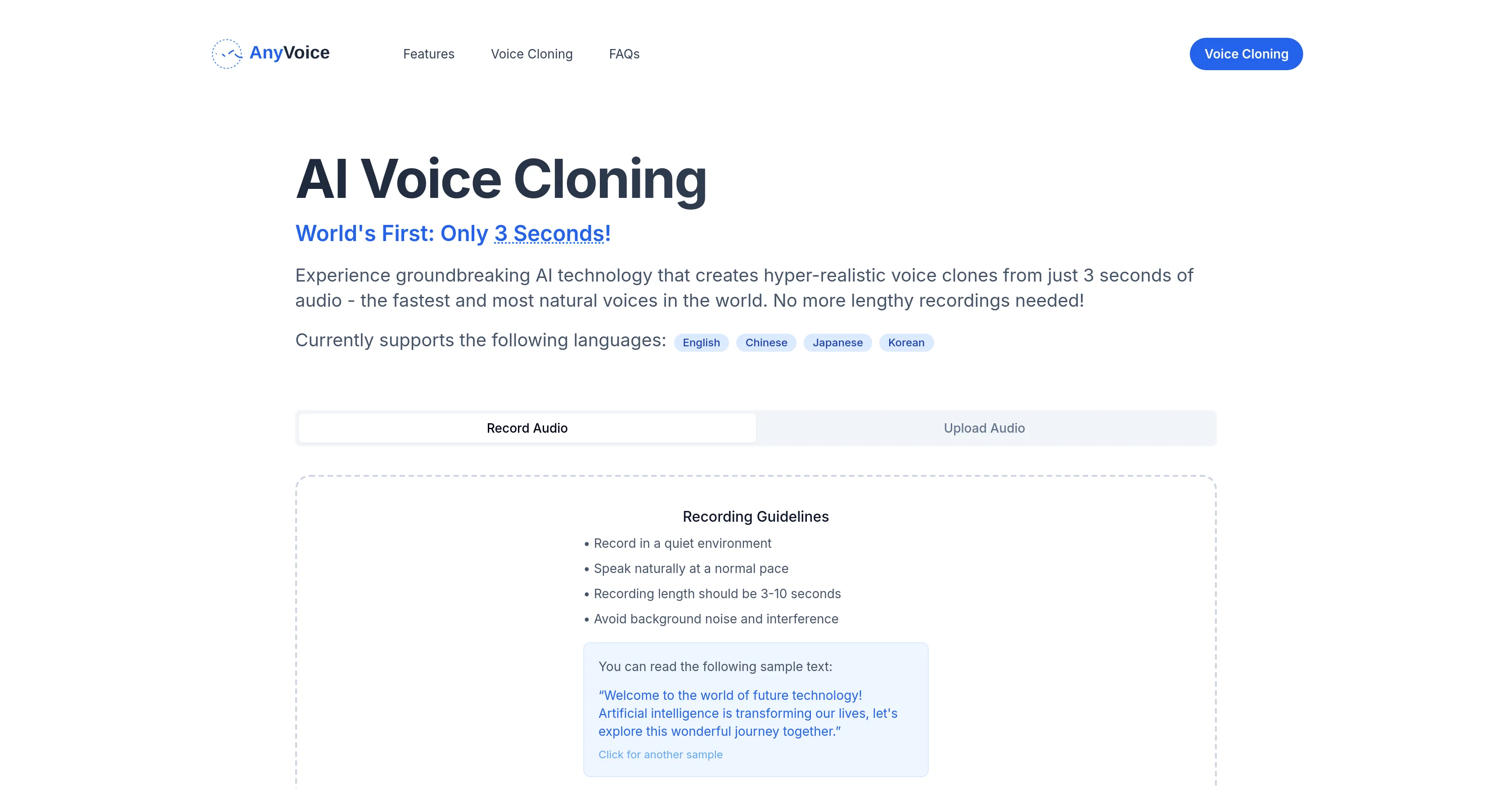 AI Voice Cloning - AnyVoice website