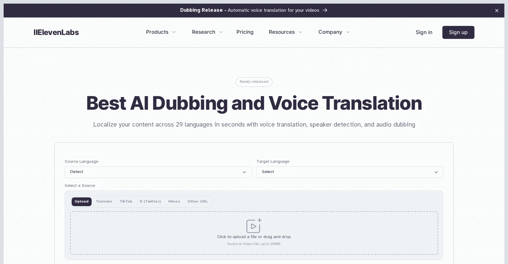 ElevenLabs Dubbing website