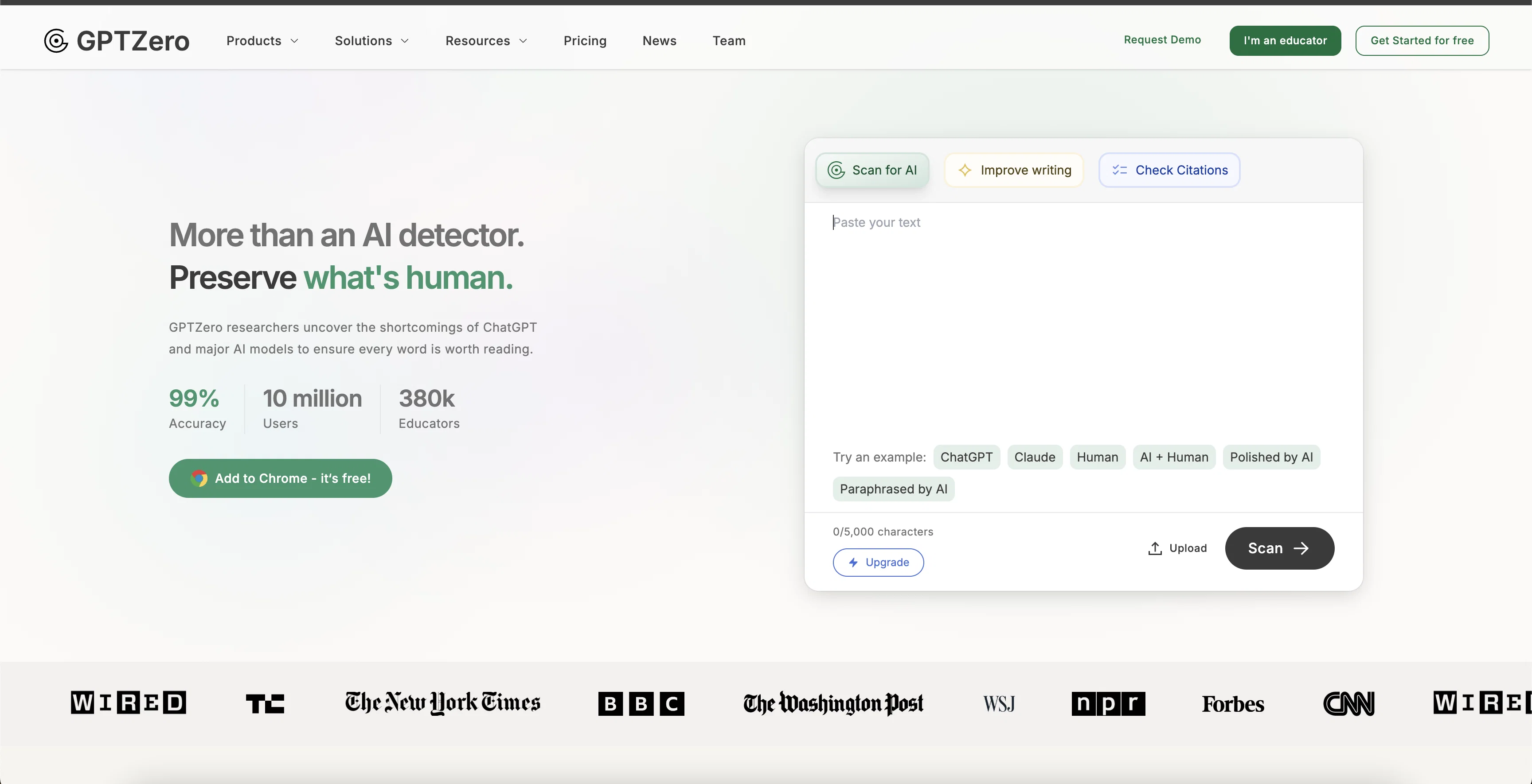 GPTZero website