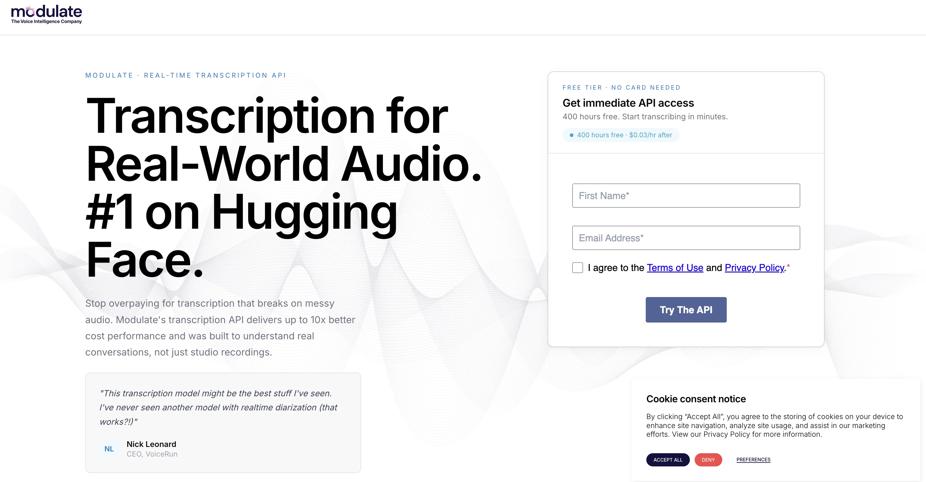 Transcribe by Modulate website