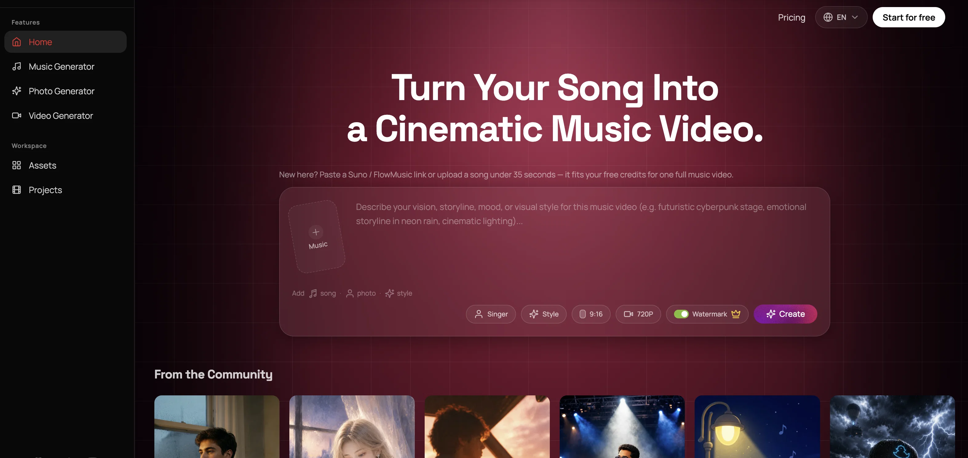 AI Music Video Generator website