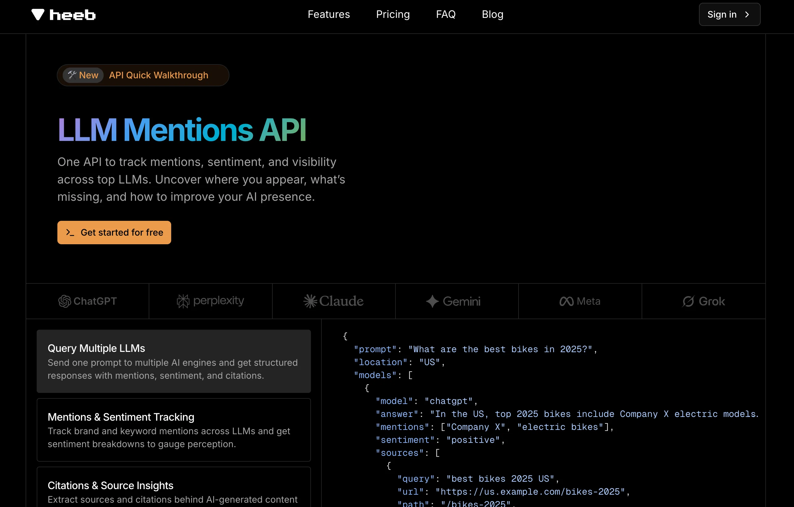 heeb | LLM Mentions API website
