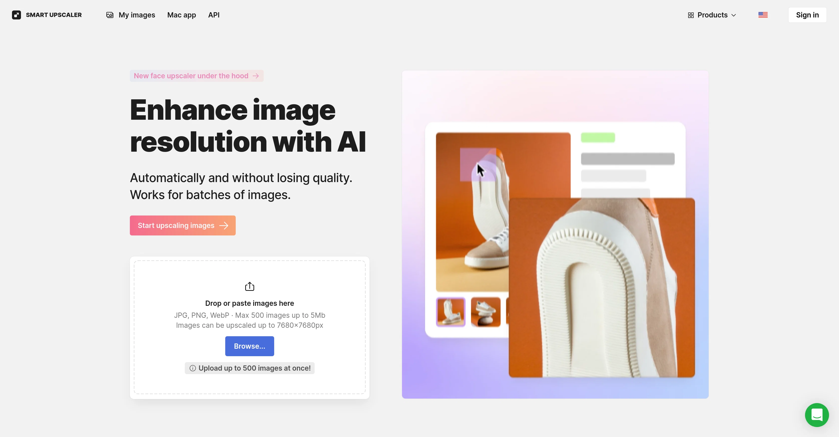 Icons8 AI Image Upscaler website