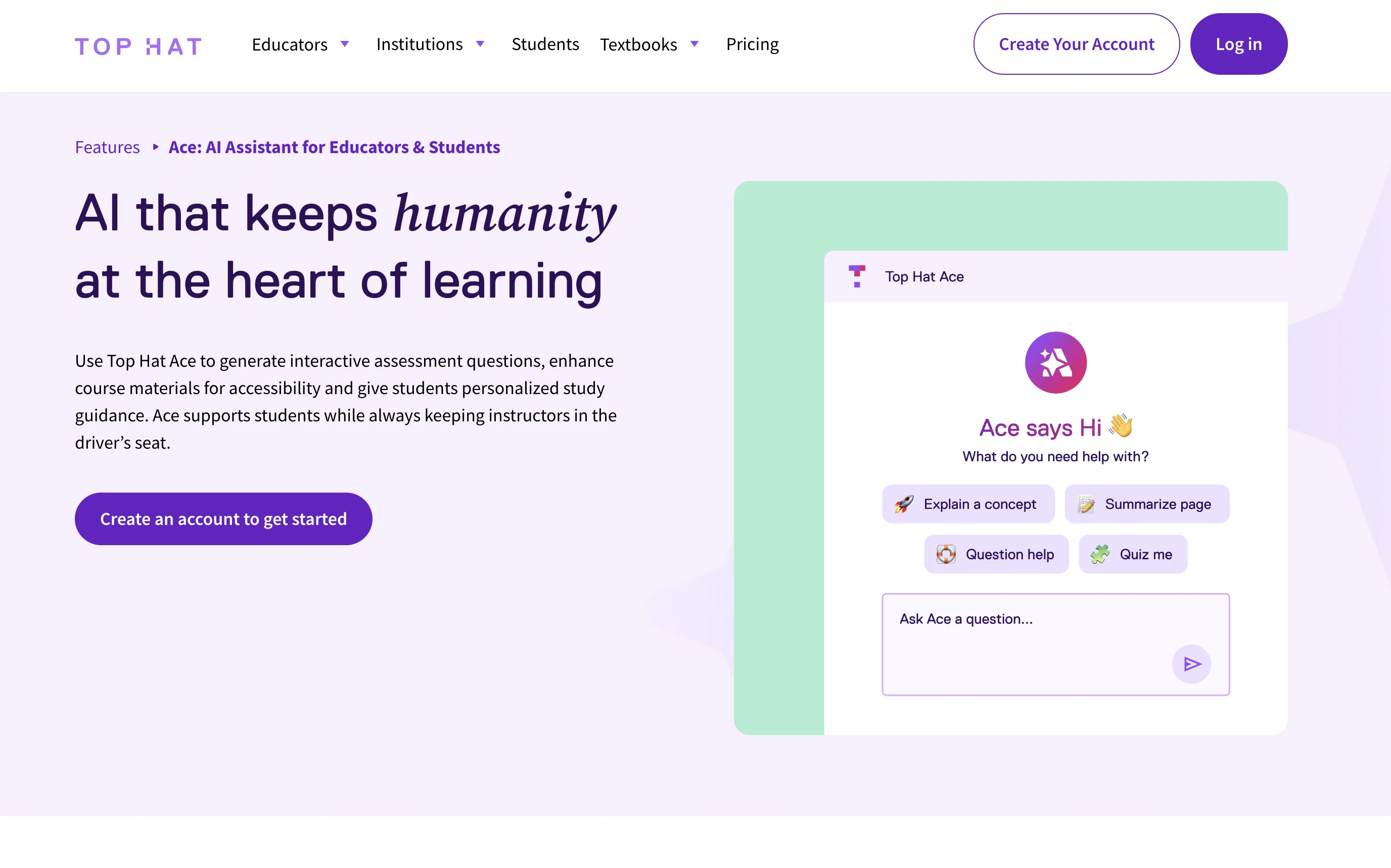 Ace AI by TopHat website