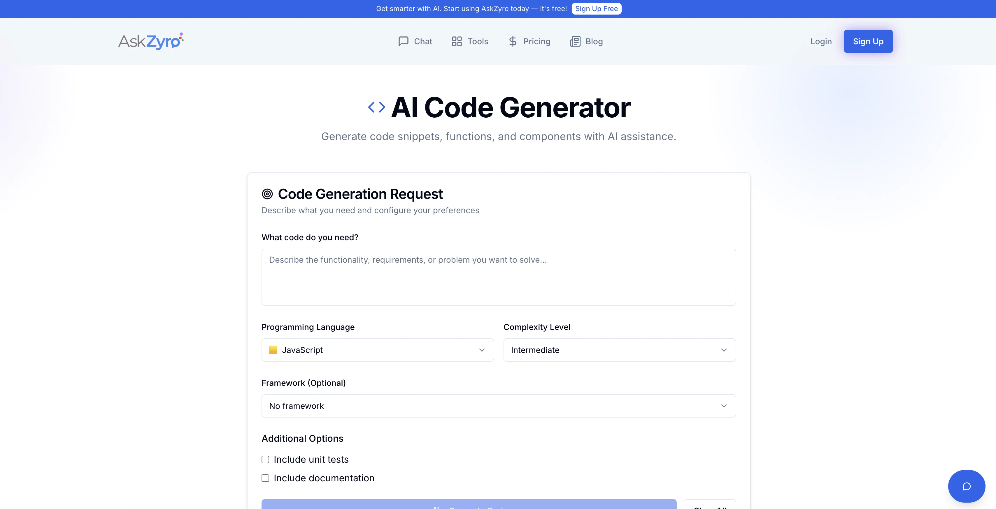AskZyro | AI Code Generator website