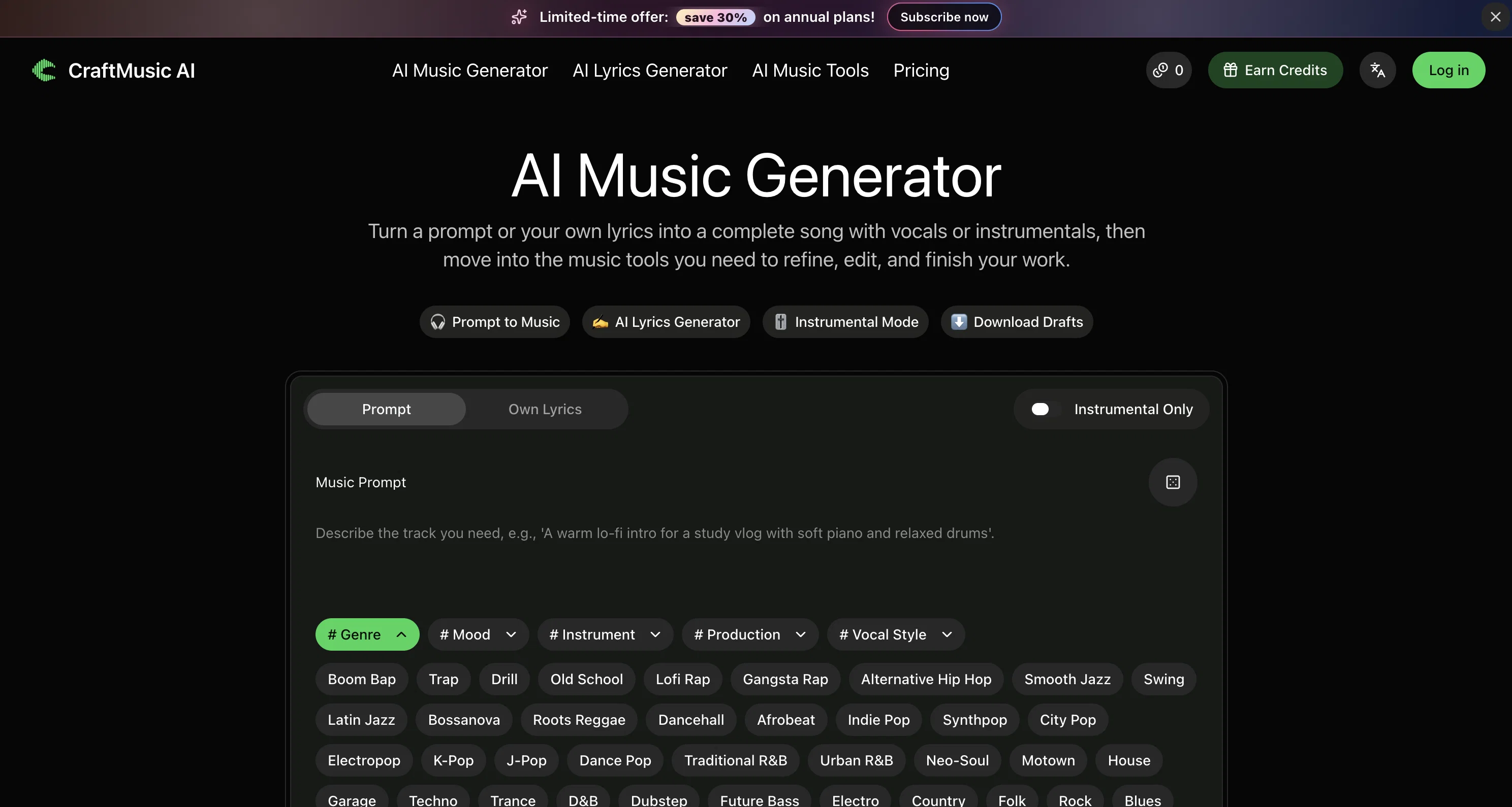 CraftMusic AI website