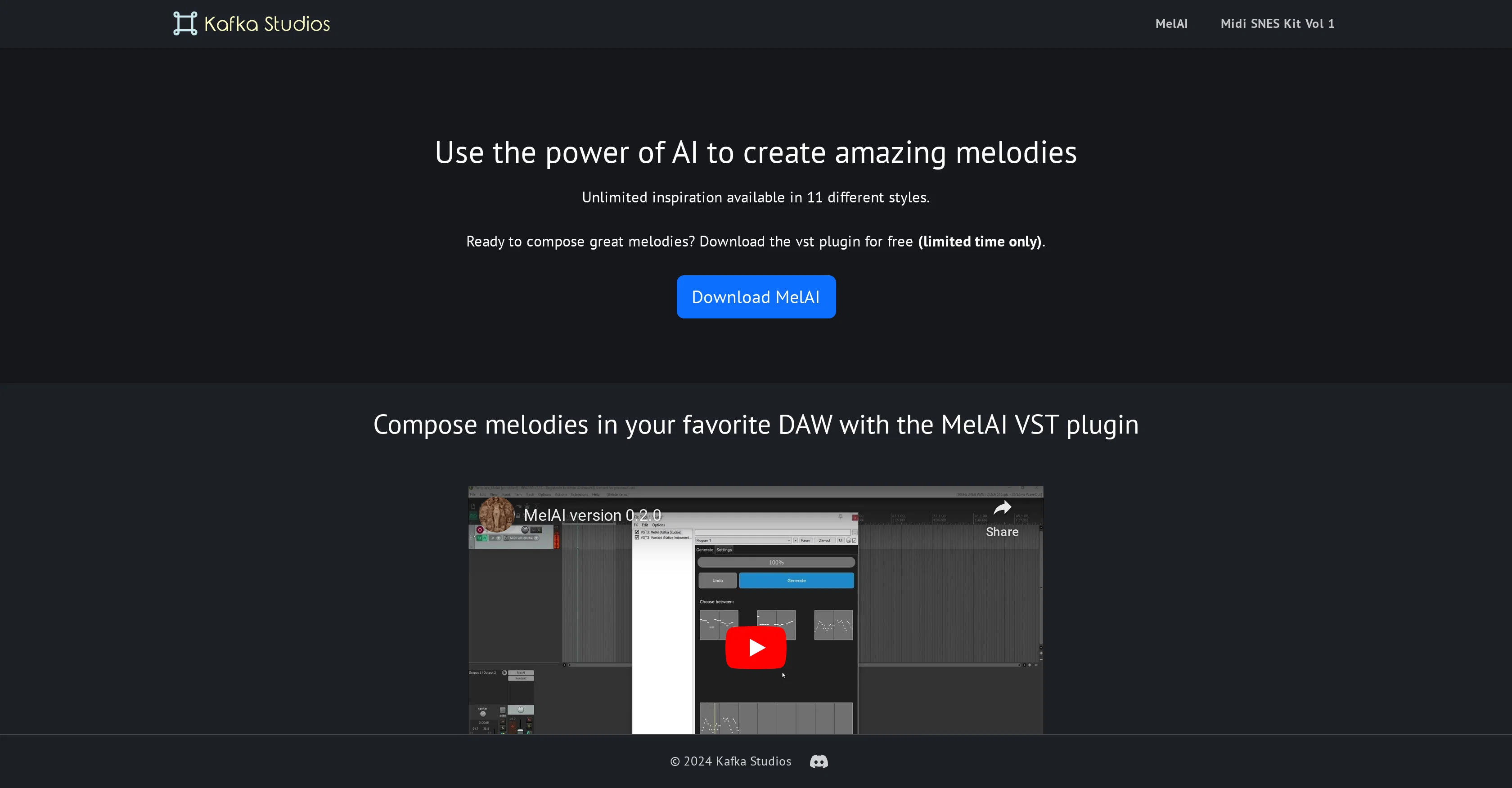 MelAI - Kafka Studios website