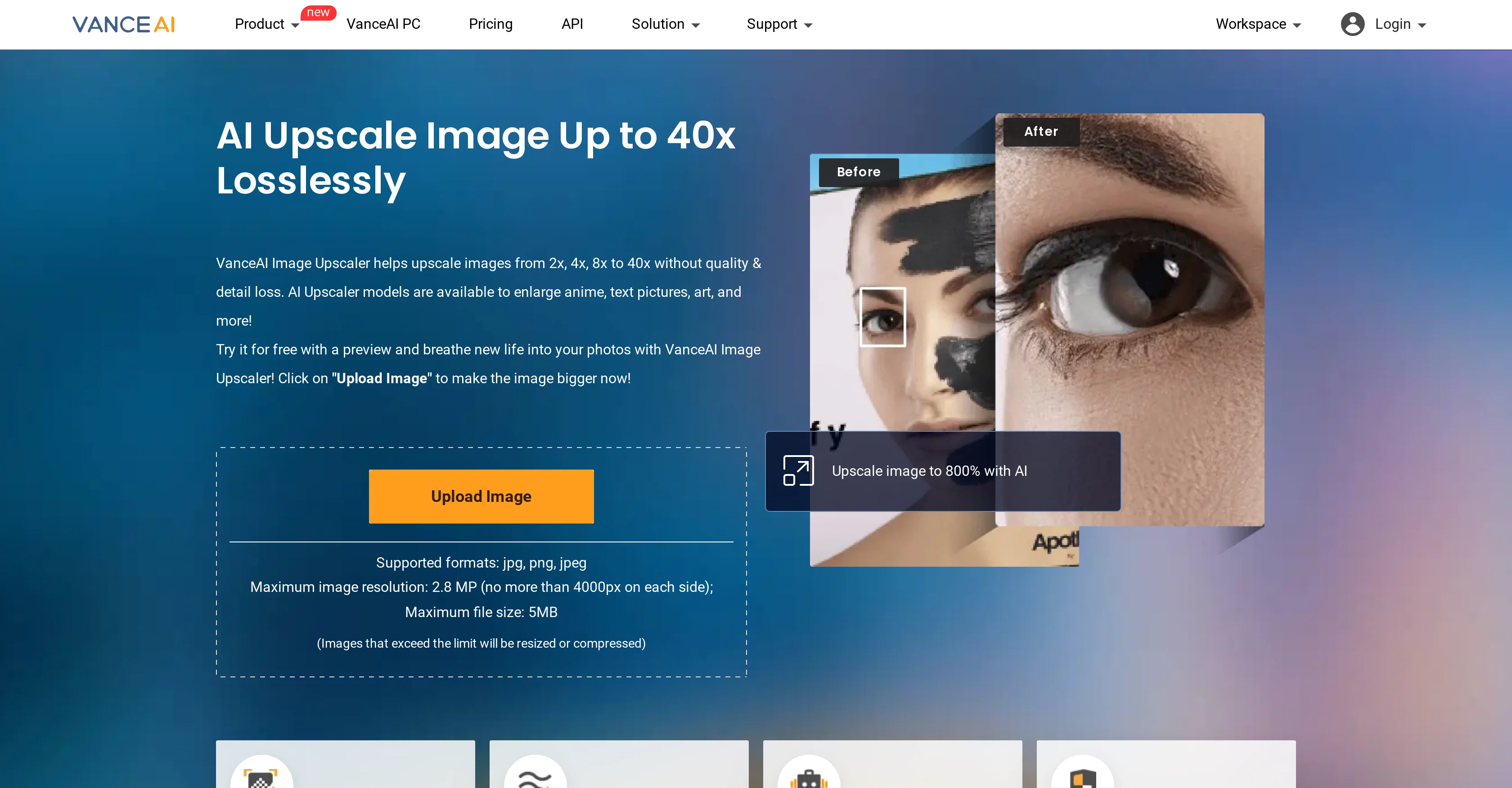 VanceAI Image Upscaler website