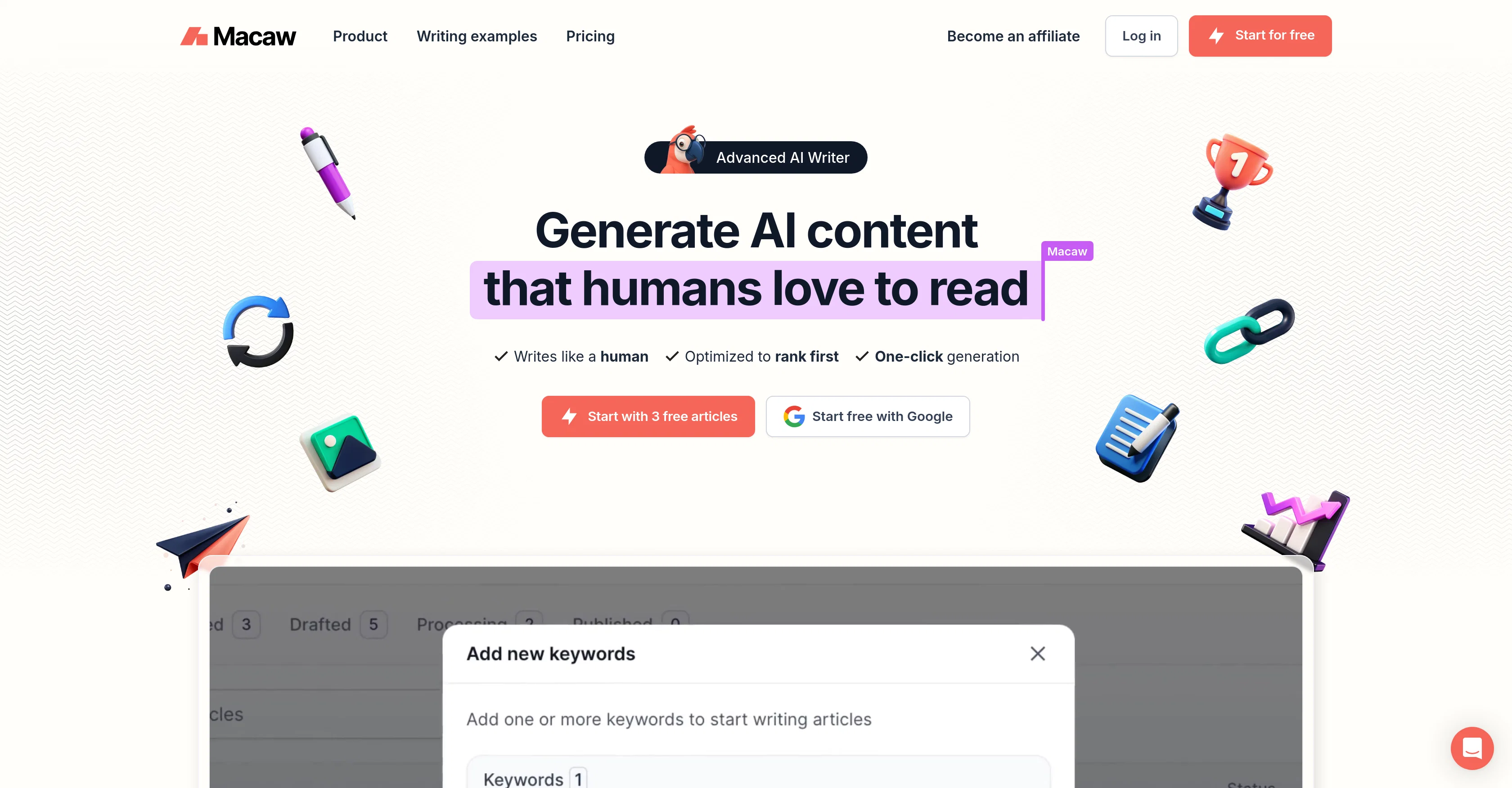 Macaw AI Writer website