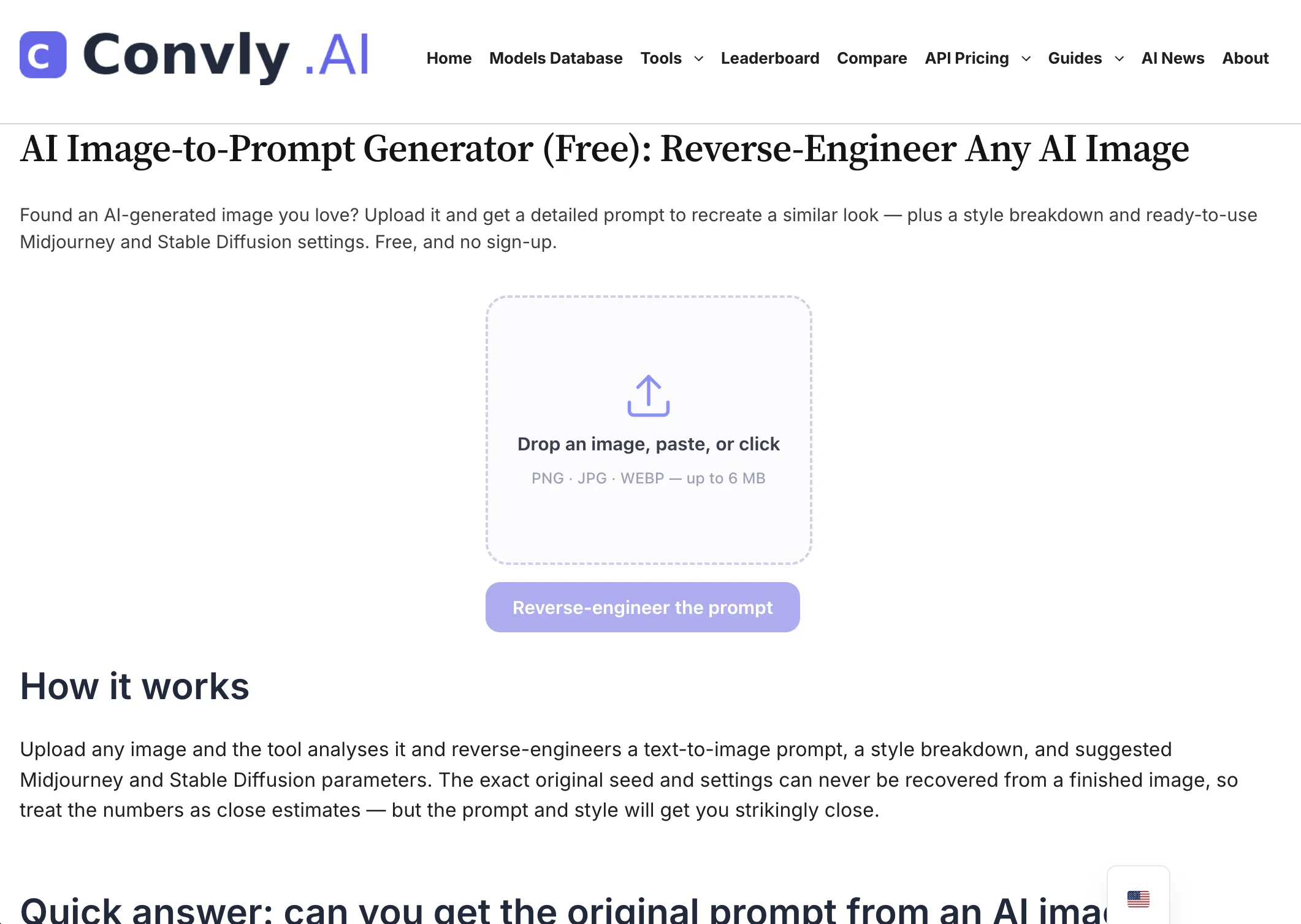 Convly AI Image-to-Prompt website