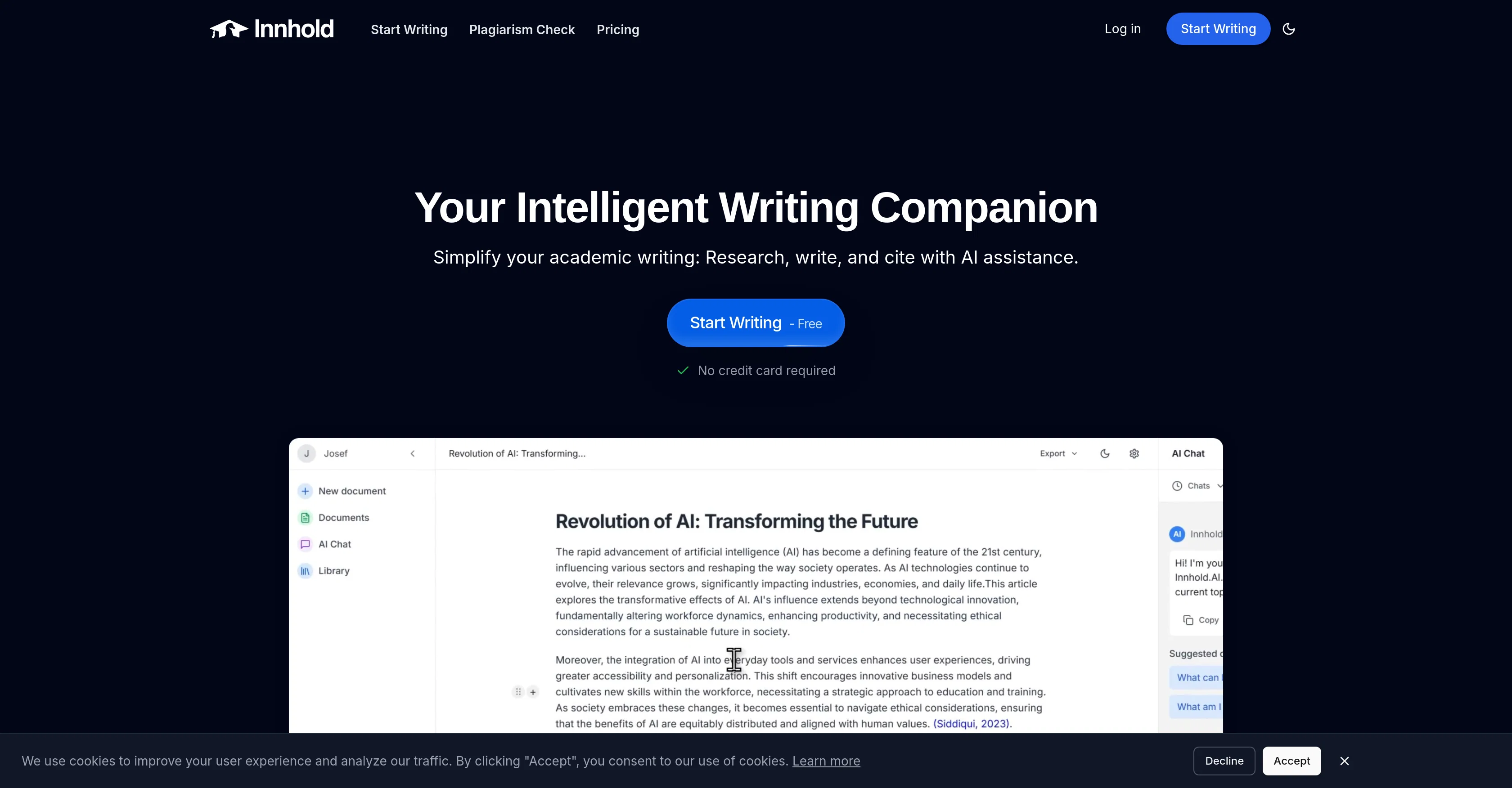 Innhold.ai website
