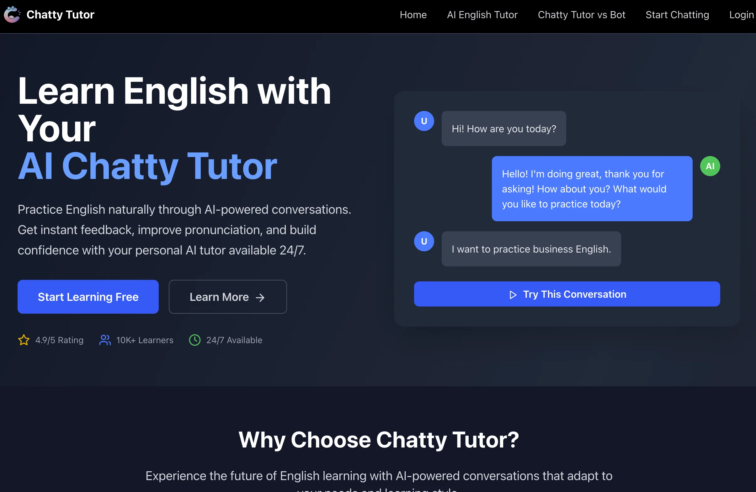 Chatty Tutor website