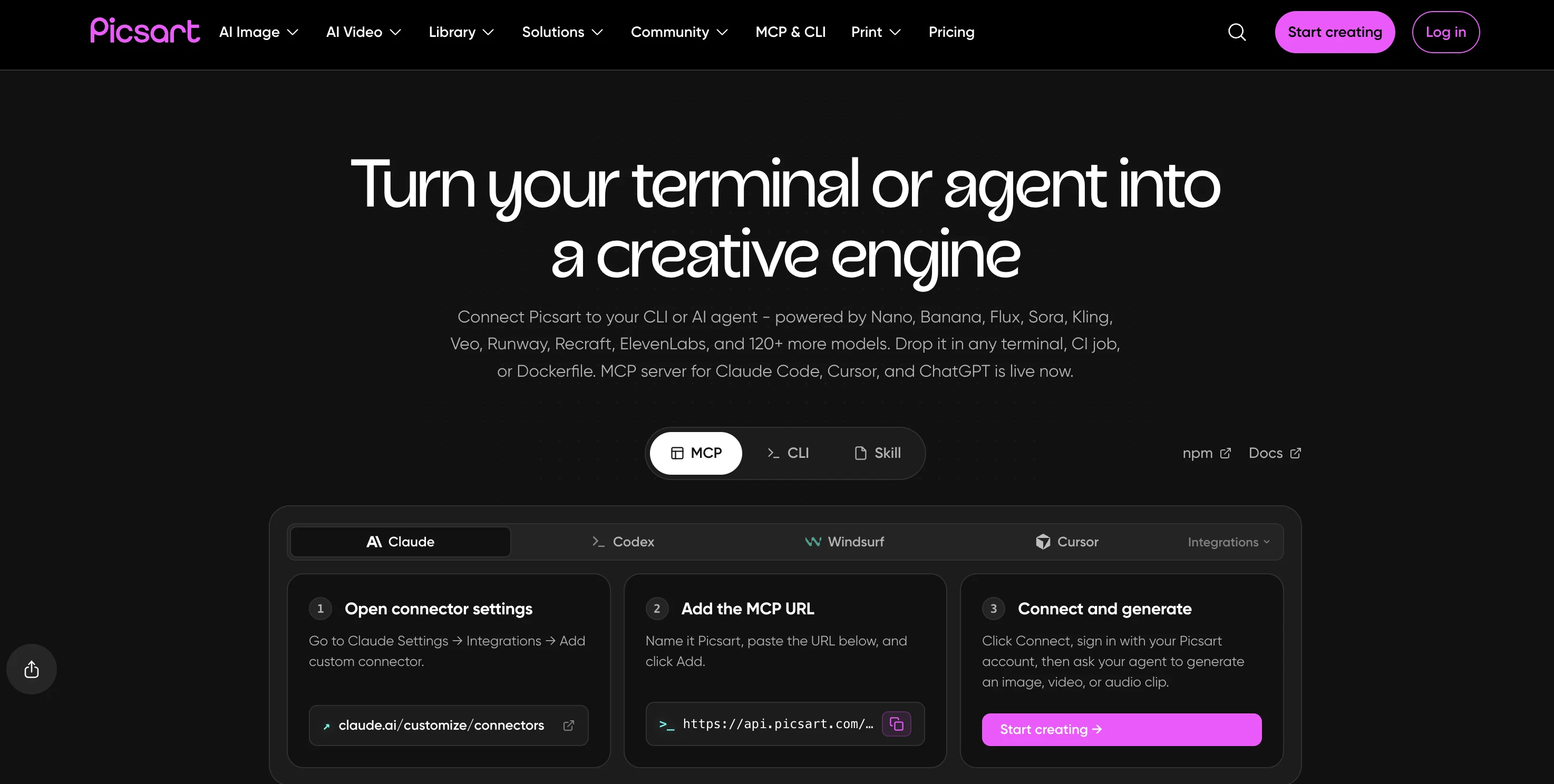 AI Playground MCP & CLI by Picsart website