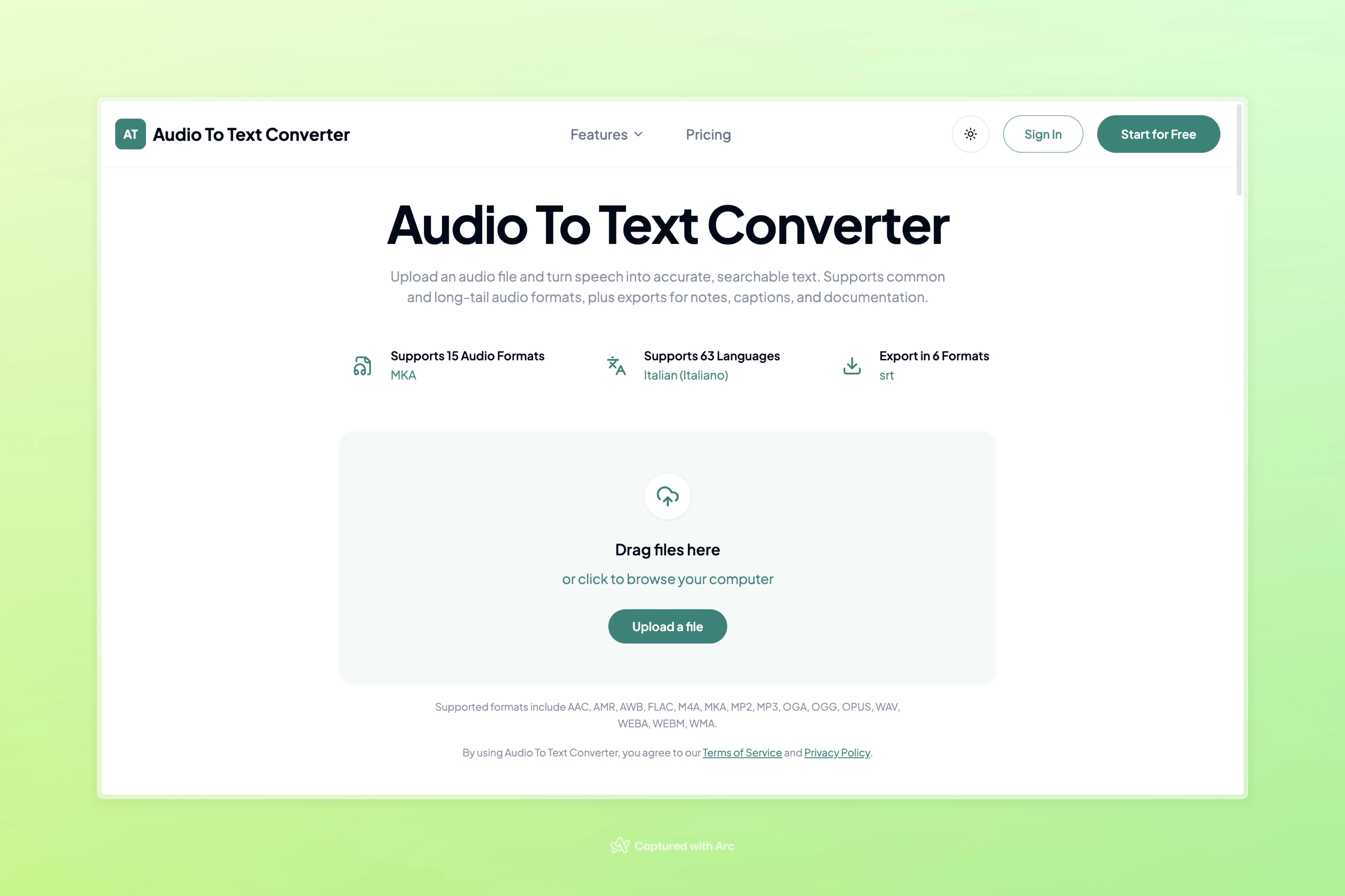 Audio To Text Converter website