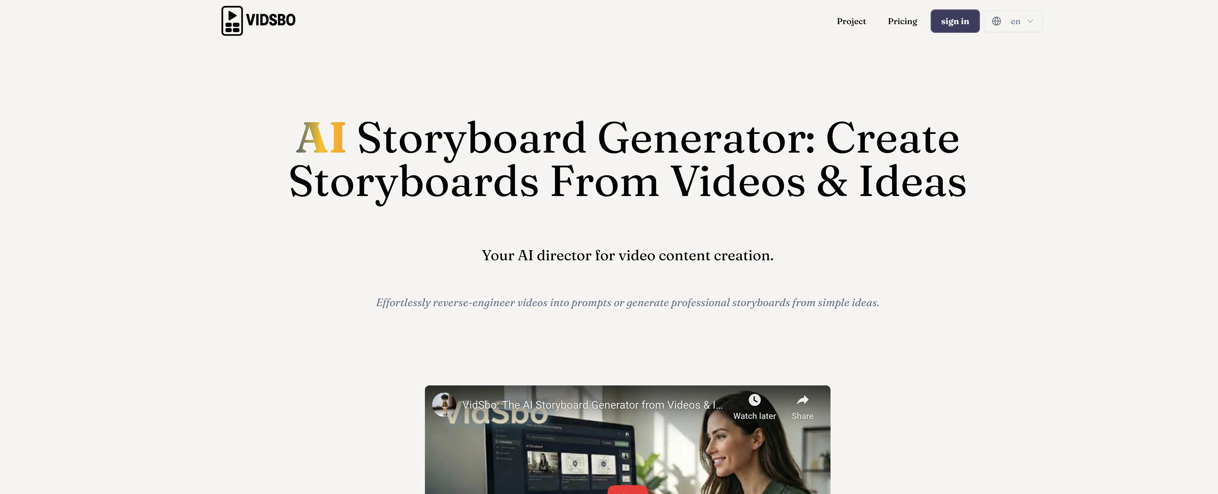 VidSbo - AI Storyboard Generator website
