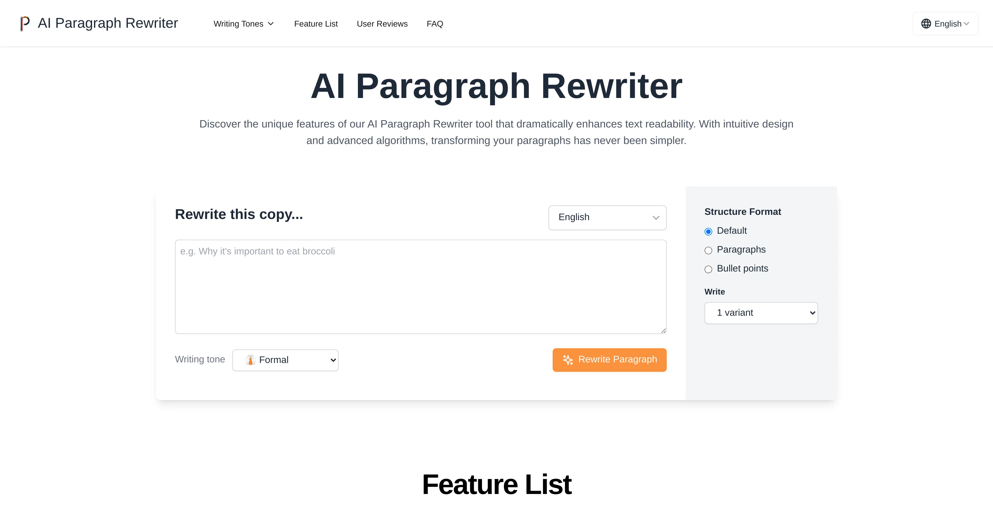 AI Paragraph Rewriter website