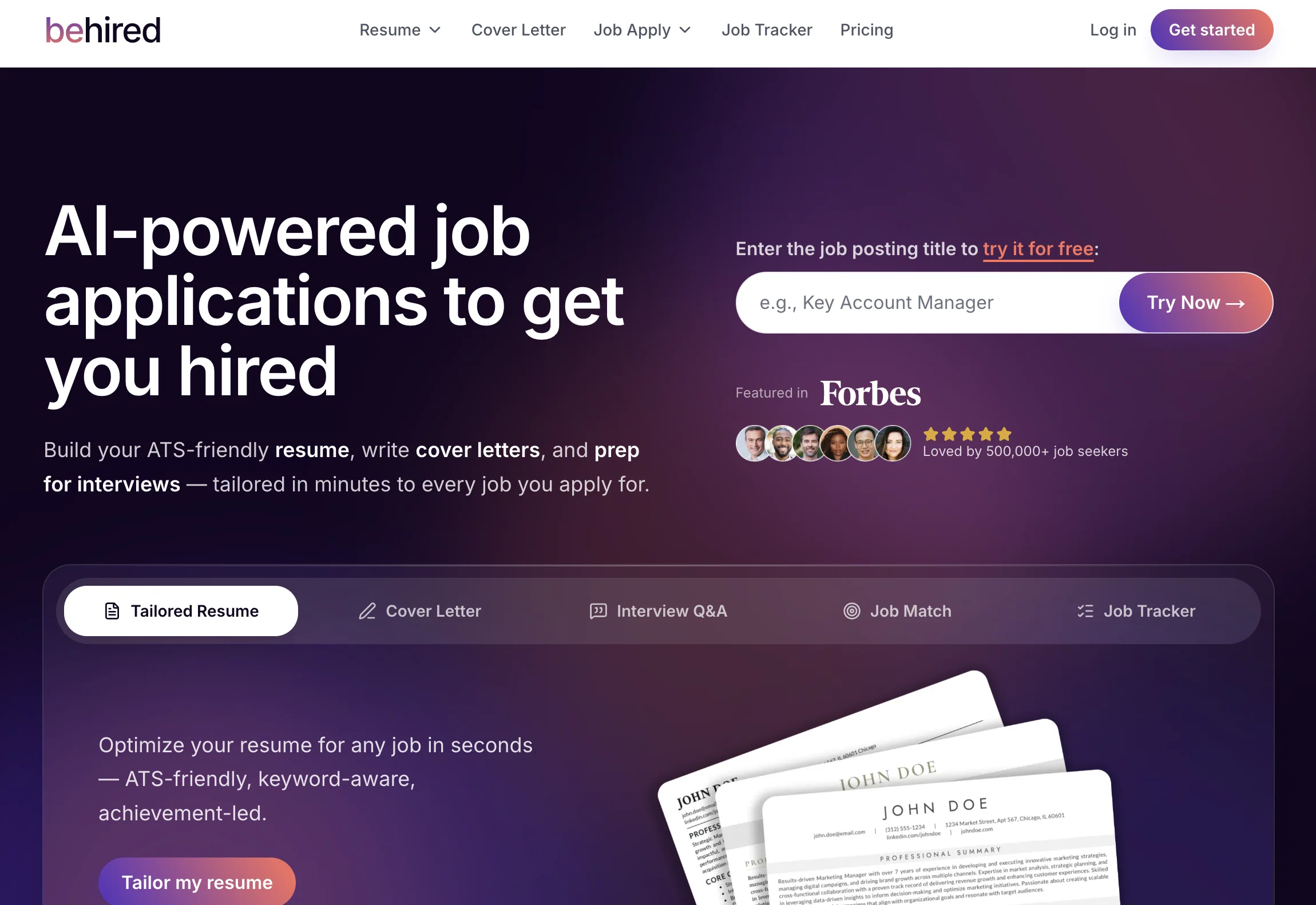 Behired website