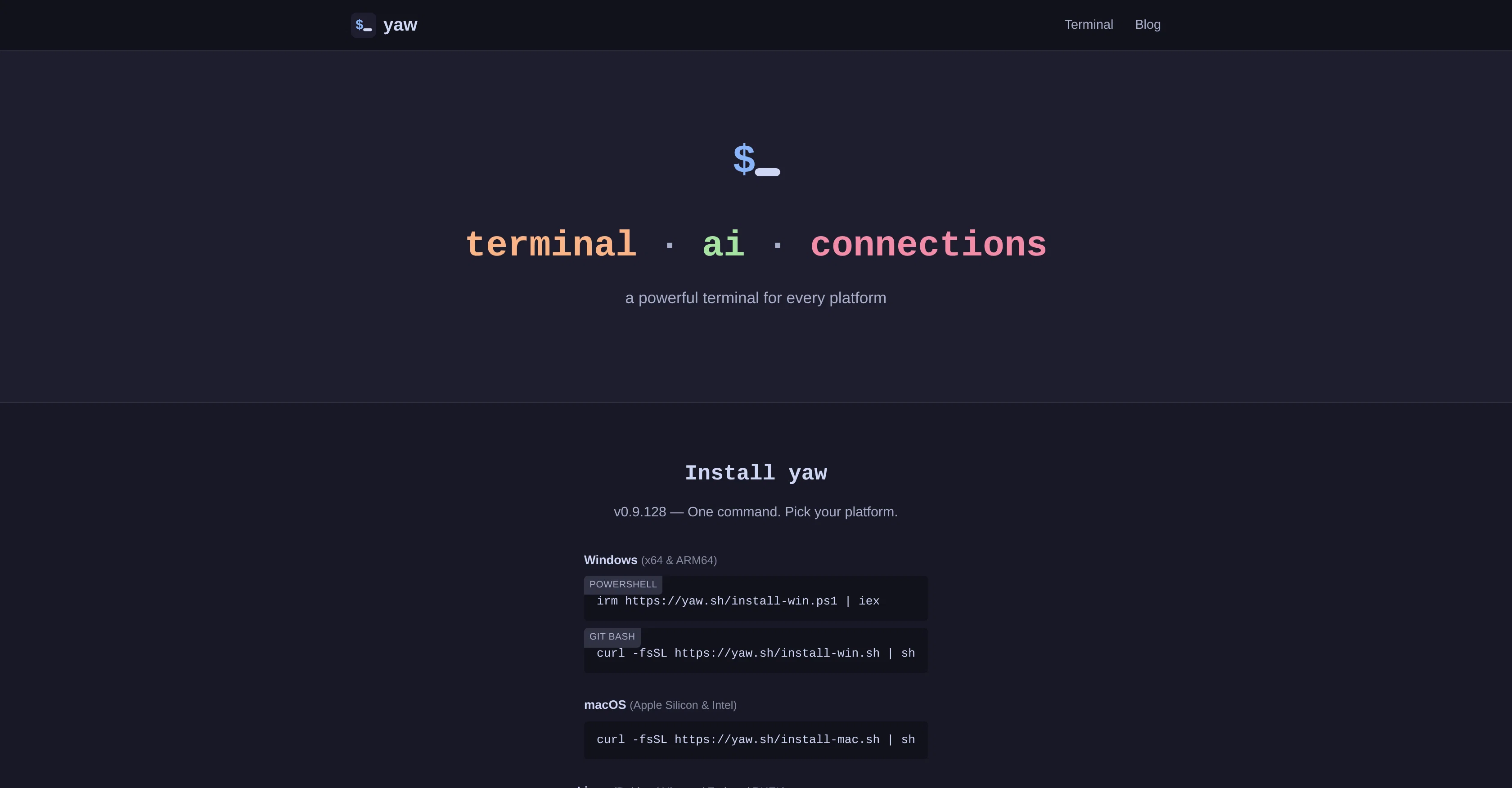 Yaw Terminal website