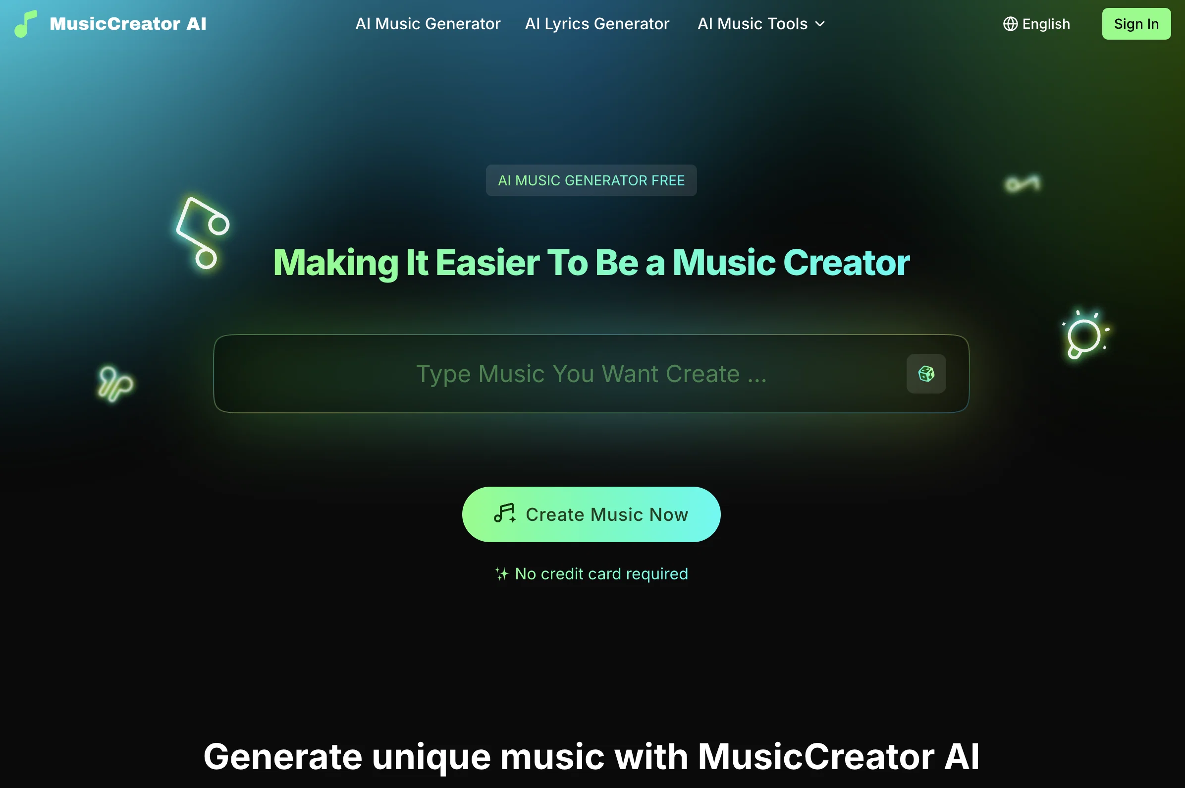 MusicCreator AI website