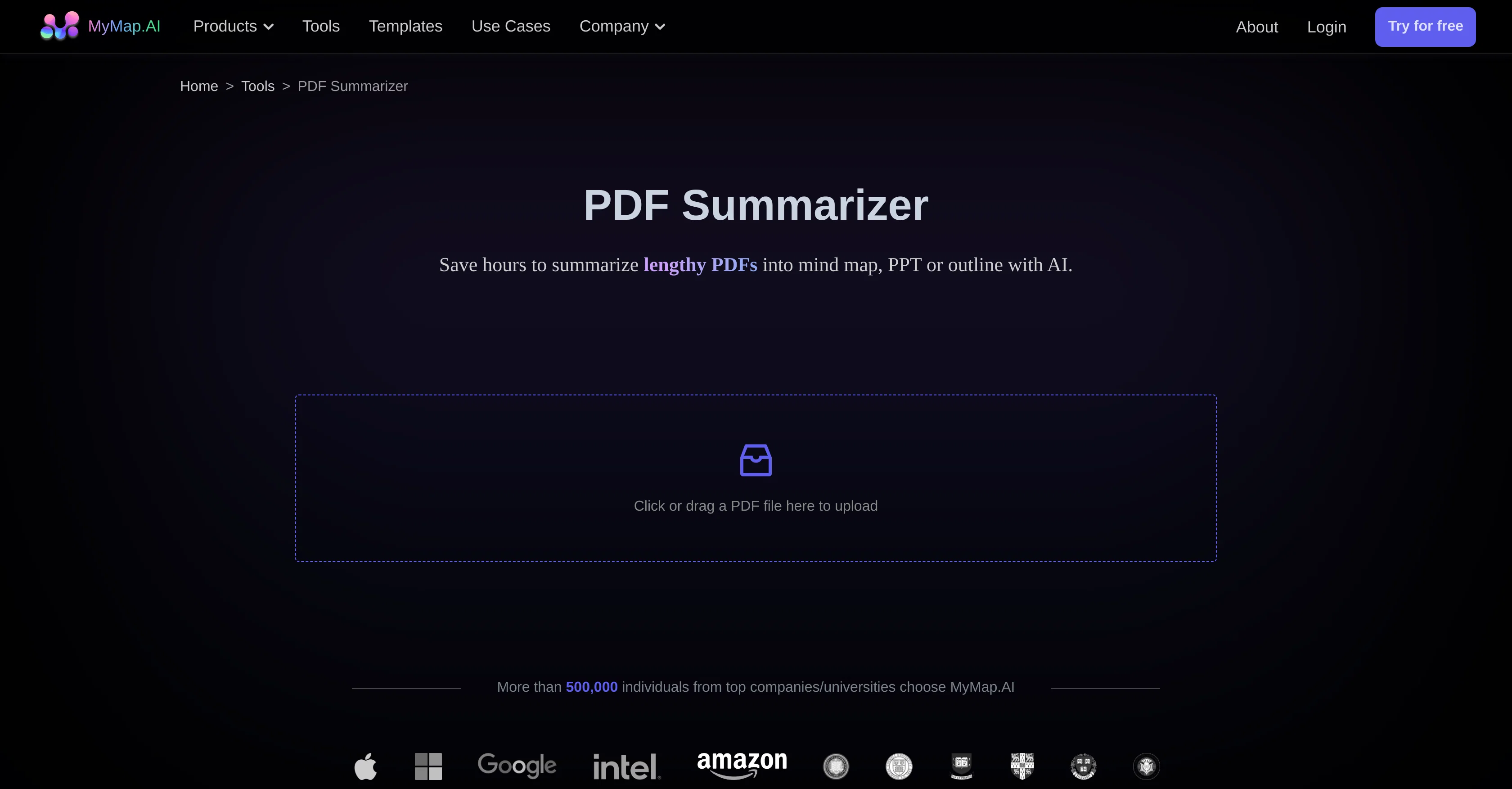 MyMap AI PDF Summarizer website