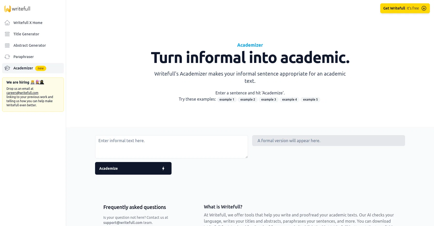 Writefull Academizer website