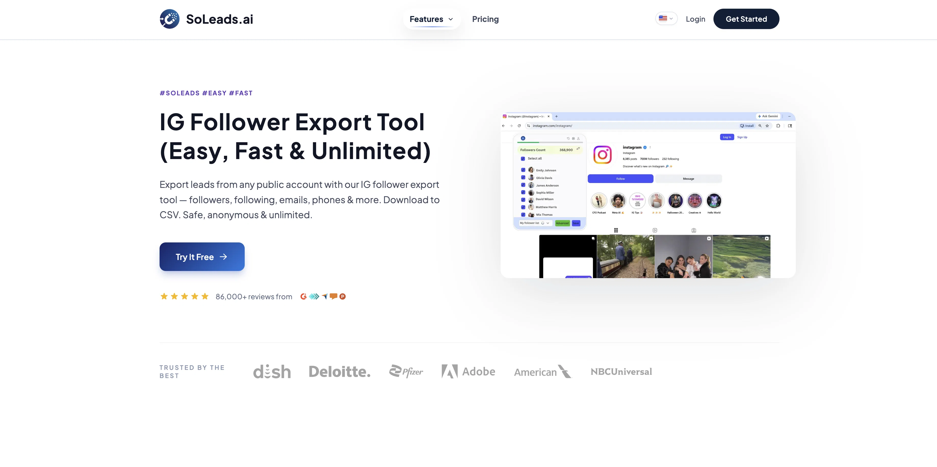 IG Follower Export Tool - SoLeads.ai website