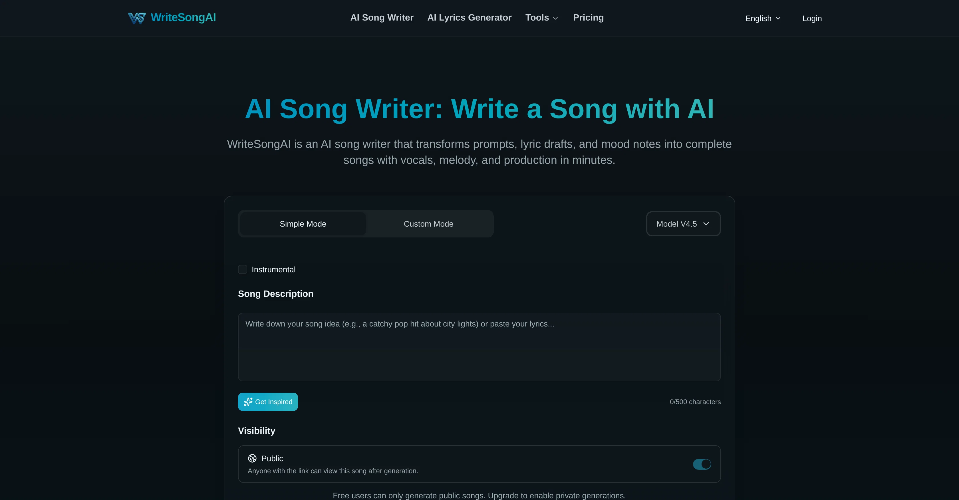 WriteSong AI website