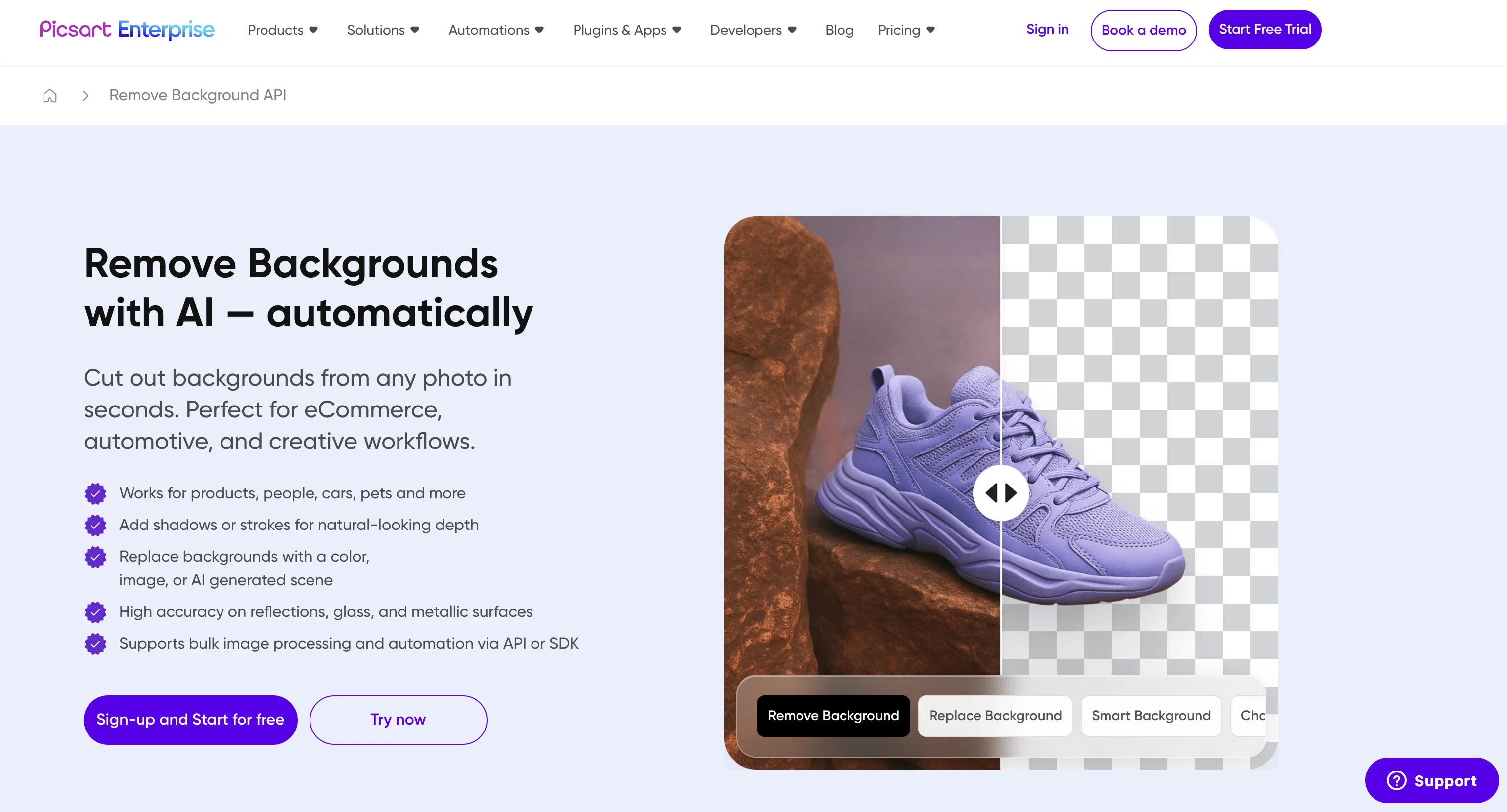Remove Background by Picsart website