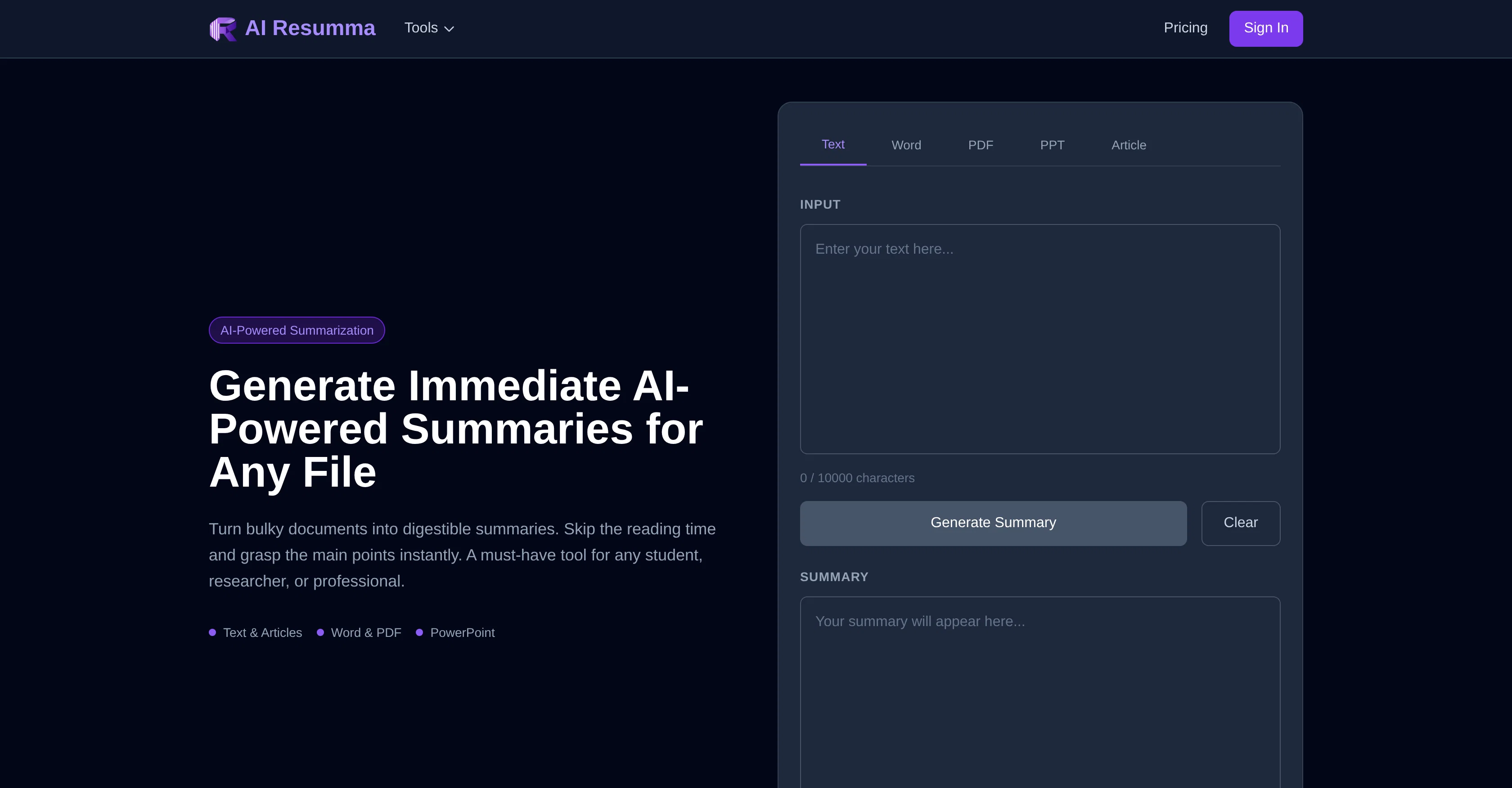 AI Resumma website